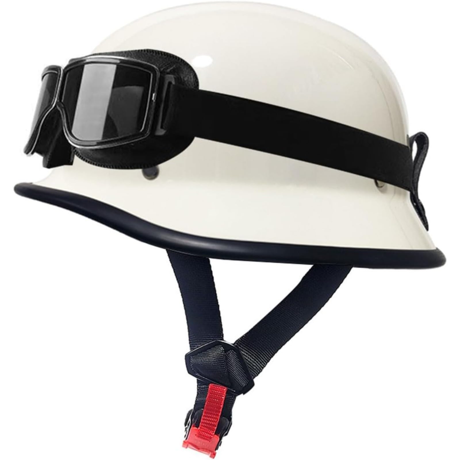 Halbschalenhelm, ECE-Zertifizierter Motorrad-Halbhelm Im Deutschen Stil, Motorradhelm, Jethelm, Mopedhelm, Rollerhelm Mit Schutzbrille Für Damen Und Herren A,L=59~60CM von YQWDWD