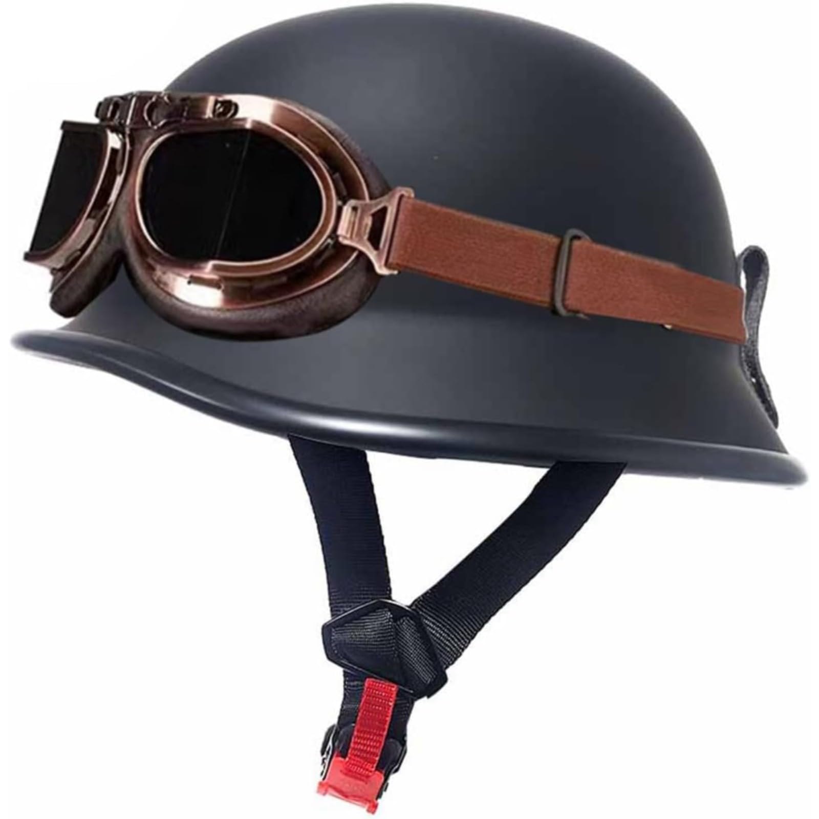 Halbschalenhelm, ECE-Zertifizierter Motorrad-Halbhelm Im Deutschen Stil, Motorradhelm, Jethelm, Mopedhelm, Rollerhelm Mit Schutzbrille Für Damen Und Herren G,XL=61~62CM von YQWDWD