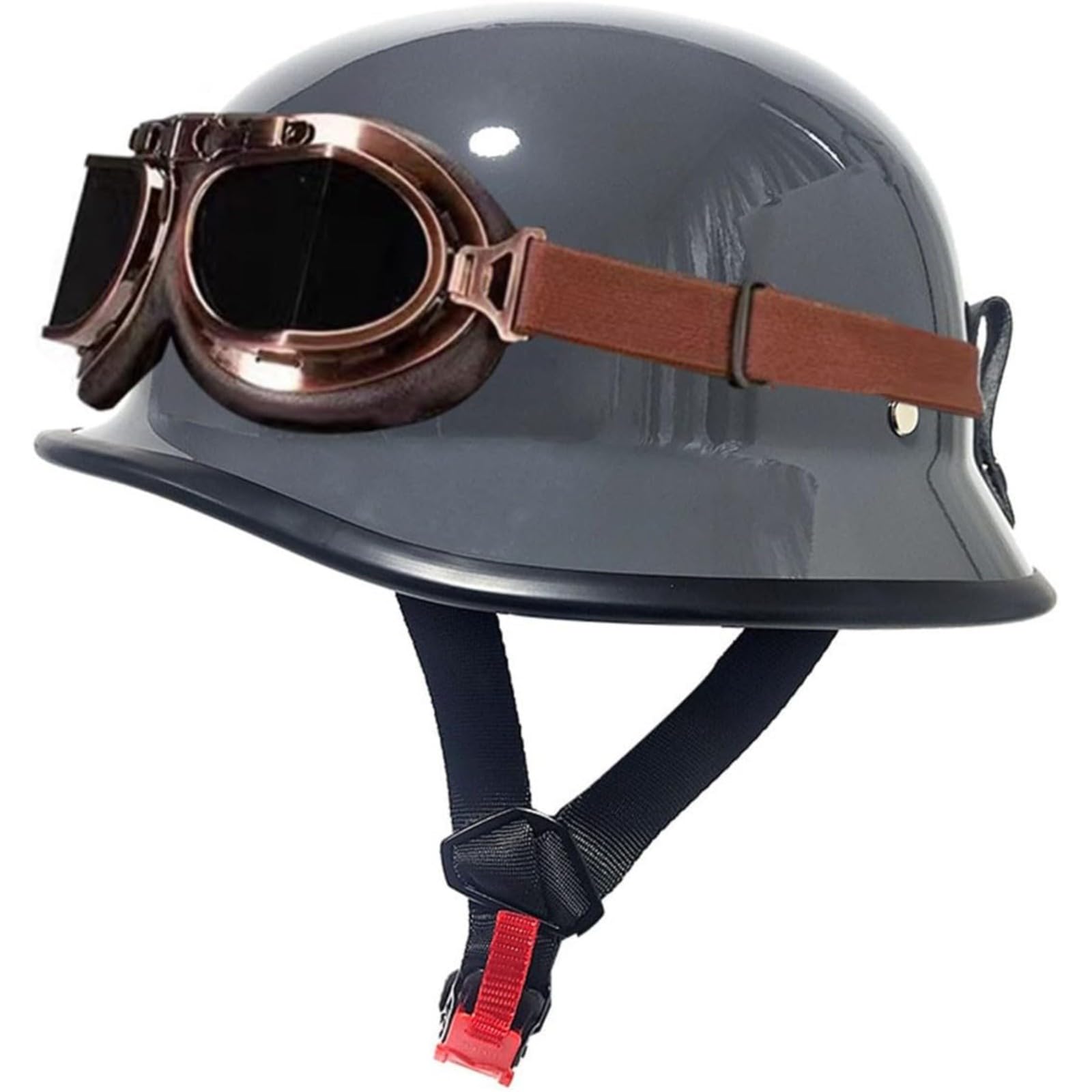 Halbschalenhelm, ECE-Zertifizierter Motorrad-Halbhelm Im Deutschen Stil, Motorradhelm, Jethelm, Mopedhelm, Rollerhelm Mit Schutzbrille Für Damen Und Herren H,M=57~58CM von YQWDWD