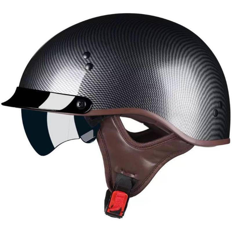 Halbschalenhelm, ECE-Zulassung Motorradhelm Für Damen Und Herren Rollerhelm Cruiser Chopper Skateboardhelm Motorrad Halbhelm Mit Visier A,L=59~60CM von YQWDWD