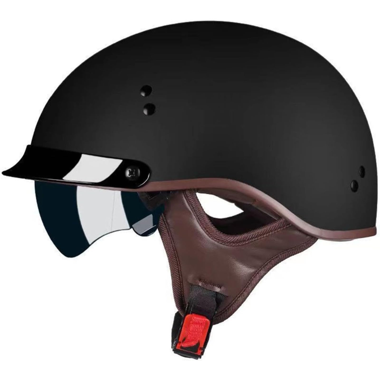 Halbschalenhelm, ECE-Zulassung Motorradhelm Für Damen Und Herren Rollerhelm Cruiser Chopper Skateboardhelm Motorrad Halbhelm Mit Visier E,L=59~60CM von YQWDWD