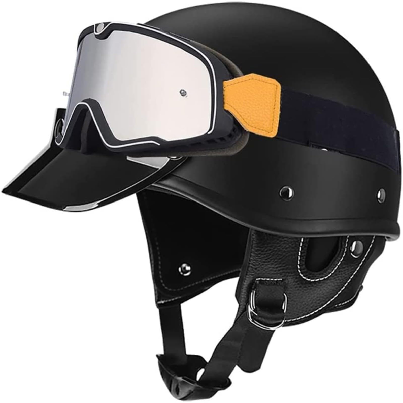 Halbschalenhelm Mit Schutzbrille Halbhelme, ECE-Geprüfter Sommer-Unisex-Motorrad-Scooter-Halbhelm, ABS-Gehäuse, Für Biker-Moped-Scooter-Helm E,M=57~58CM von YQWDWD