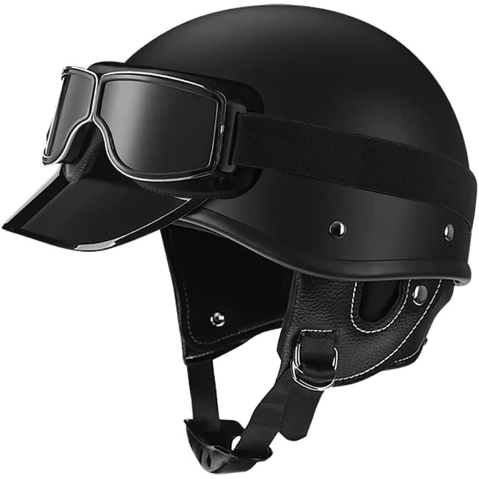 Halbschalenhelm Mit Schutzbrille Halbhelme, ECE-Geprüfter Sommer-Unisex-Motorrad-Scooter-Halbhelm, ABS-Gehäuse, Für Biker-Moped-Scooter-Helm F,M=57~58CM von YQWDWD