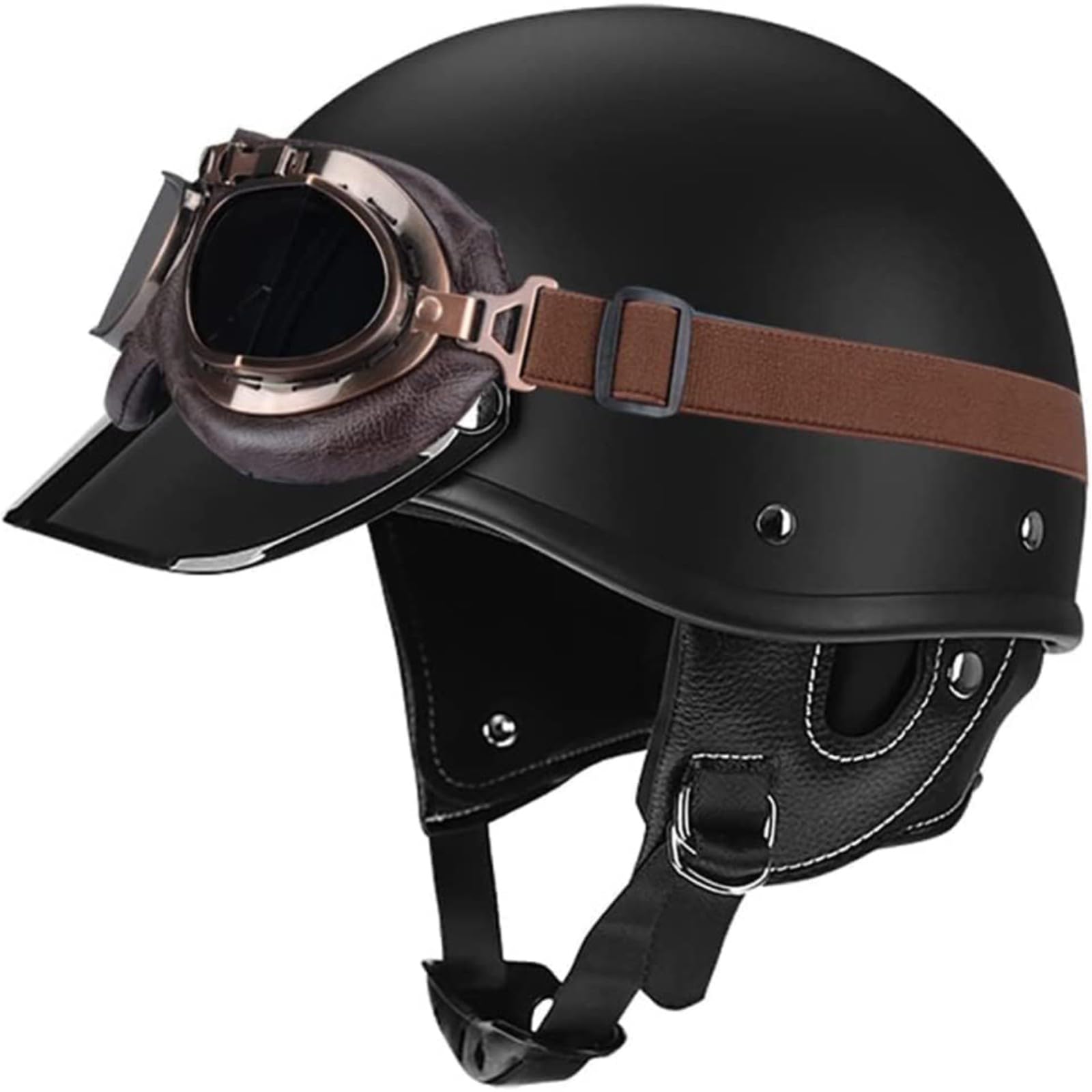 Halbschalenhelm Mit Schutzbrille Halbhelme, ECE-Geprüfter Sommer-Unisex-Motorrad-Scooter-Halbhelm, ABS-Gehäuse, Für Biker-Moped-Scooter-Helm H,M=57~58CM von YQWDWD