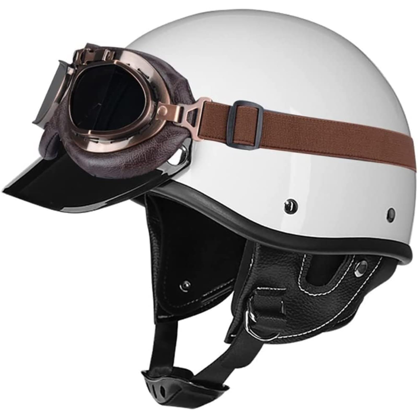 Halbschalenhelm Mit Schutzbrille Halbhelme, ECE-Geprüfter Sommer-Unisex-Motorrad-Scooter-Halbhelm, ABS-Gehäuse, Für Biker-Moped-Scooter-Helm J,L=59~60CM von YQWDWD