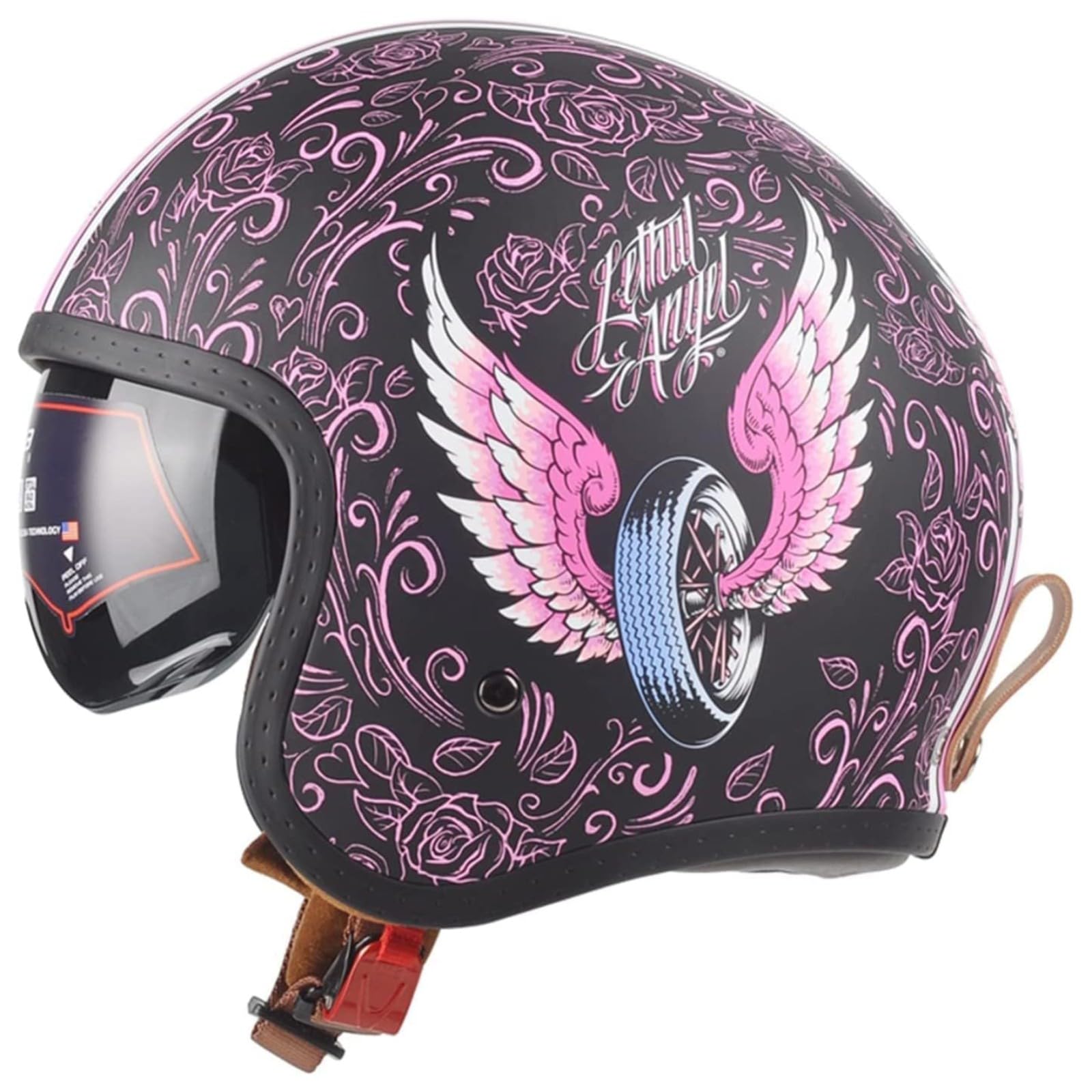 Jethelm Mit Visier Retro Pilotenhelm, Qualität Nach ECE-Norm Rollerhelm, Motorradhelm Mit Visier Für Damen Herren Erwachsene C,L=57~58CM von YQWDWD