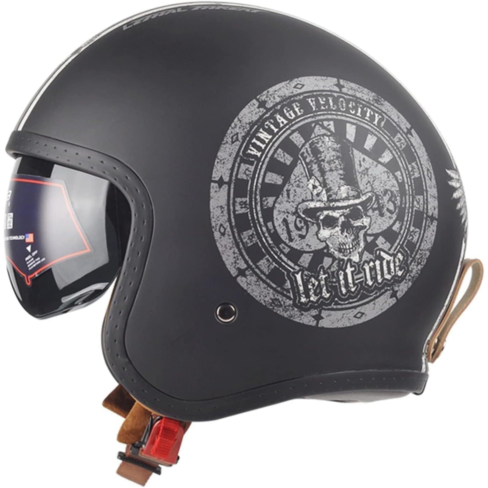 Jethelm Mit Visier Retro Pilotenhelm, Qualität Nach ECE-Norm Rollerhelm, Motorradhelm Mit Visier Für Damen Herren Erwachsene D,L=57~58CM von YQWDWD