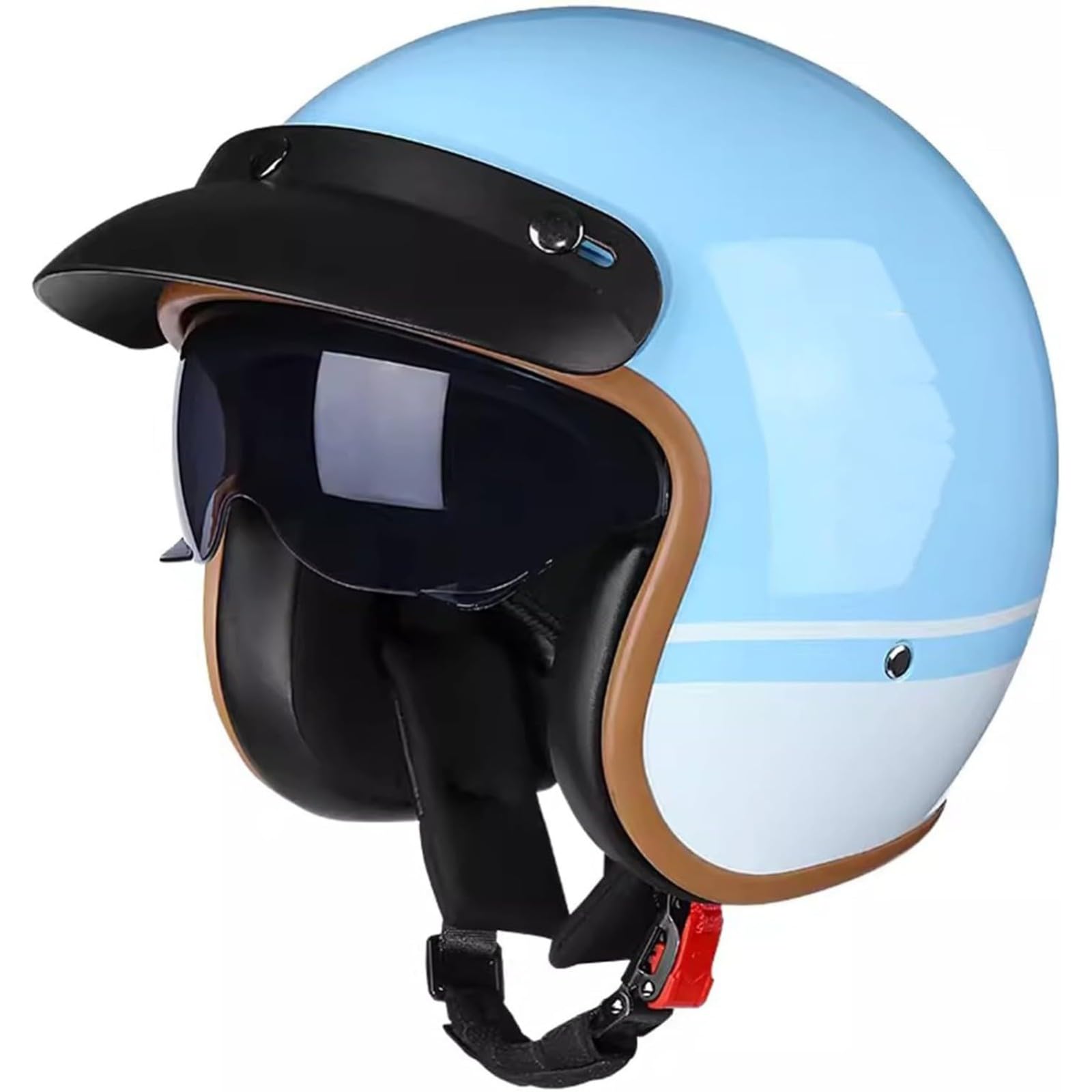 Motorradhelm Für Erwachsene, ECE-Zertifizierter Retro 3/4 Halbhelm Rollerhelm Modischer Halboffener Helm Mit Sonnenblende Jethelm Mopedhelm A,XL=61~62CM von YQWDWD