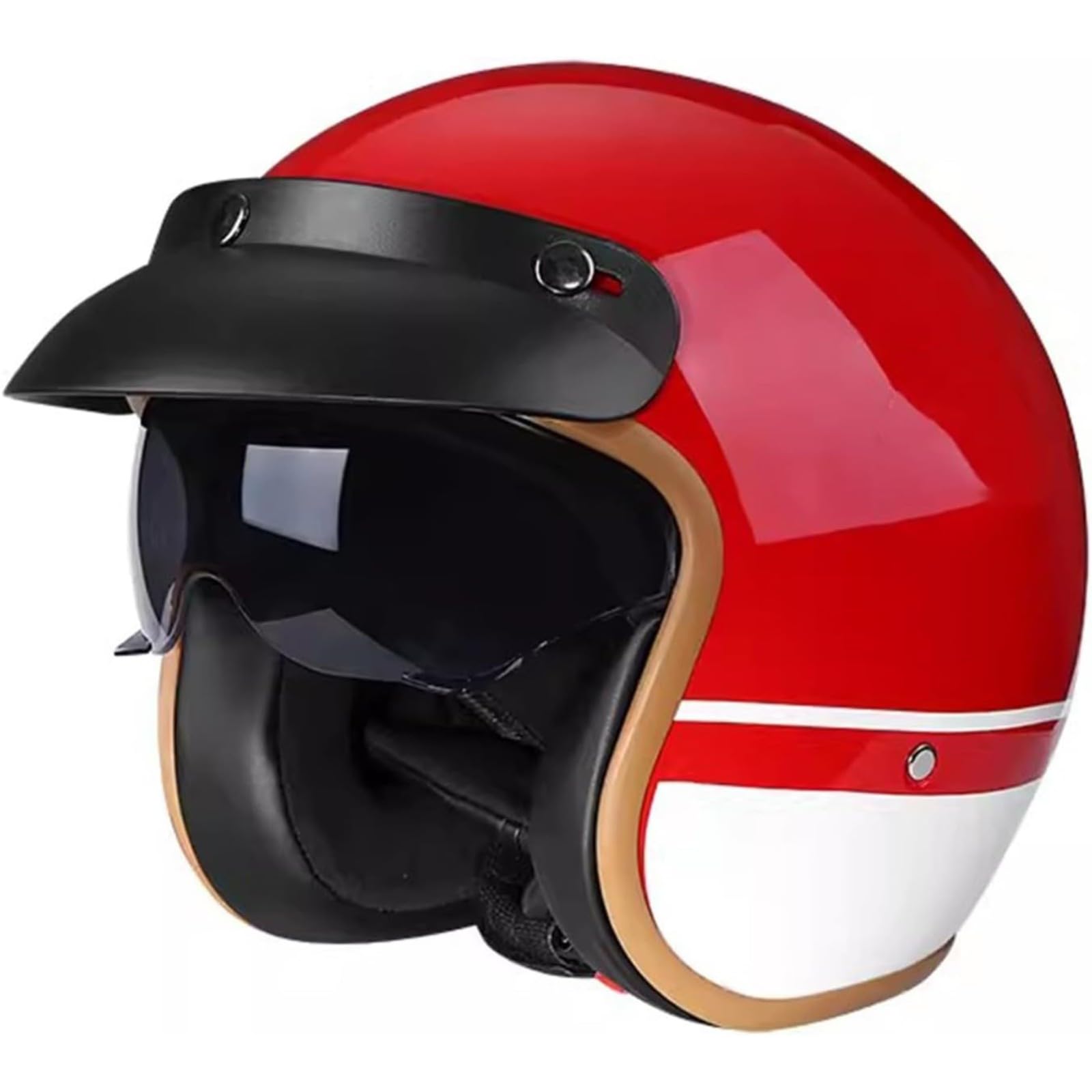 Motorradhelm Für Erwachsene, ECE-Zertifizierter Retro 3/4 Halbhelm Rollerhelm Modischer Halboffener Helm Mit Sonnenblende Jethelm Mopedhelm B,L=59~60CM von YQWDWD