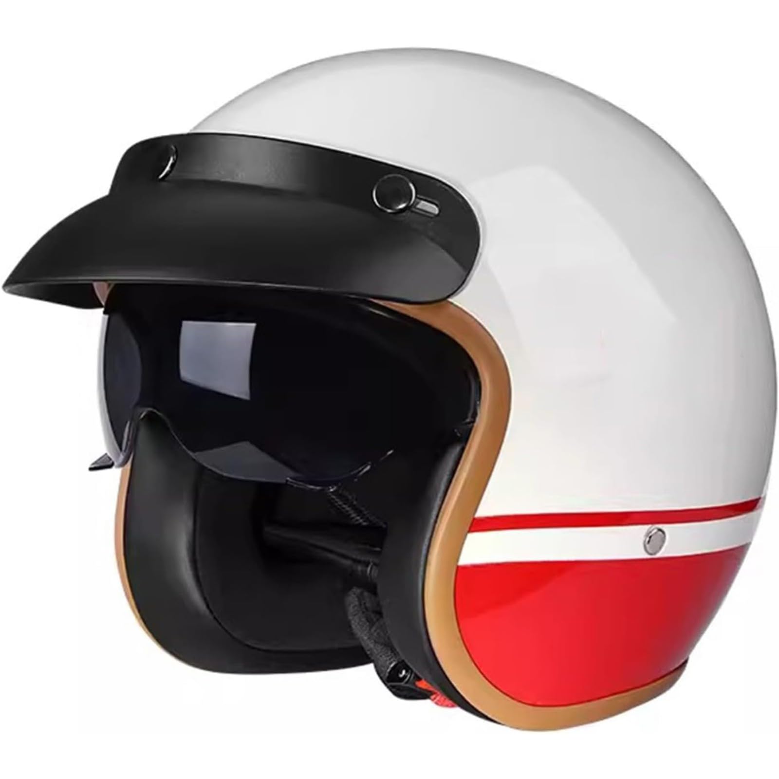 Motorradhelm Für Erwachsene, ECE-Zertifizierter Retro 3/4 Halbhelm Rollerhelm Modischer Halboffener Helm Mit Sonnenblende Jethelm Mopedhelm C,L=59~60CM von YQWDWD