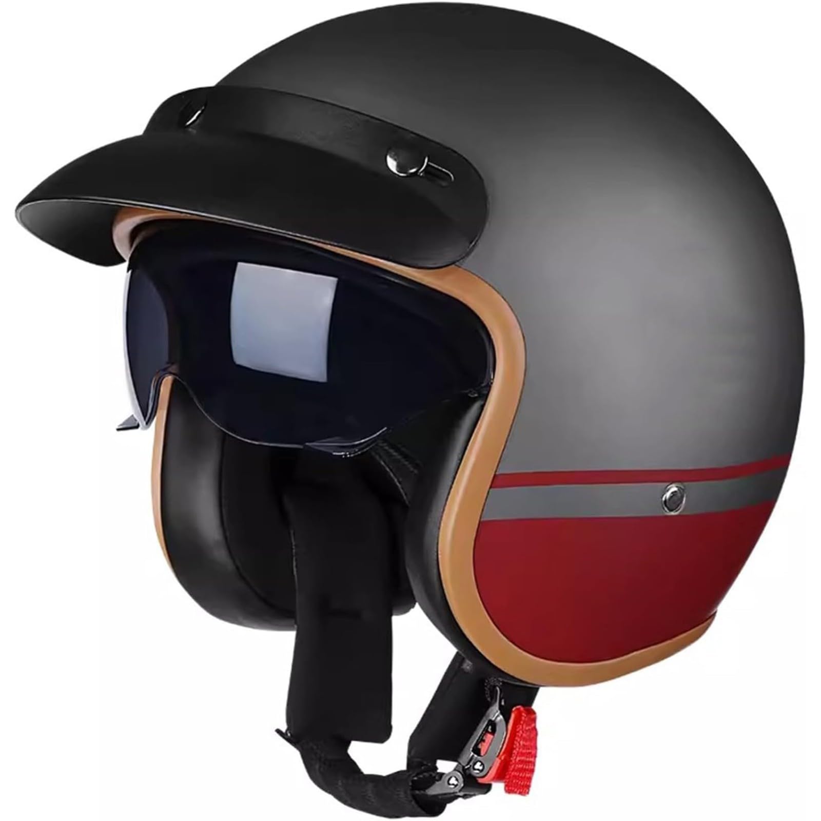 Motorradhelm Für Erwachsene, ECE-Zertifizierter Retro 3/4 Halbhelm Rollerhelm Modischer Halboffener Helm Mit Sonnenblende Jethelm Mopedhelm D,L=59~60CM von YQWDWD