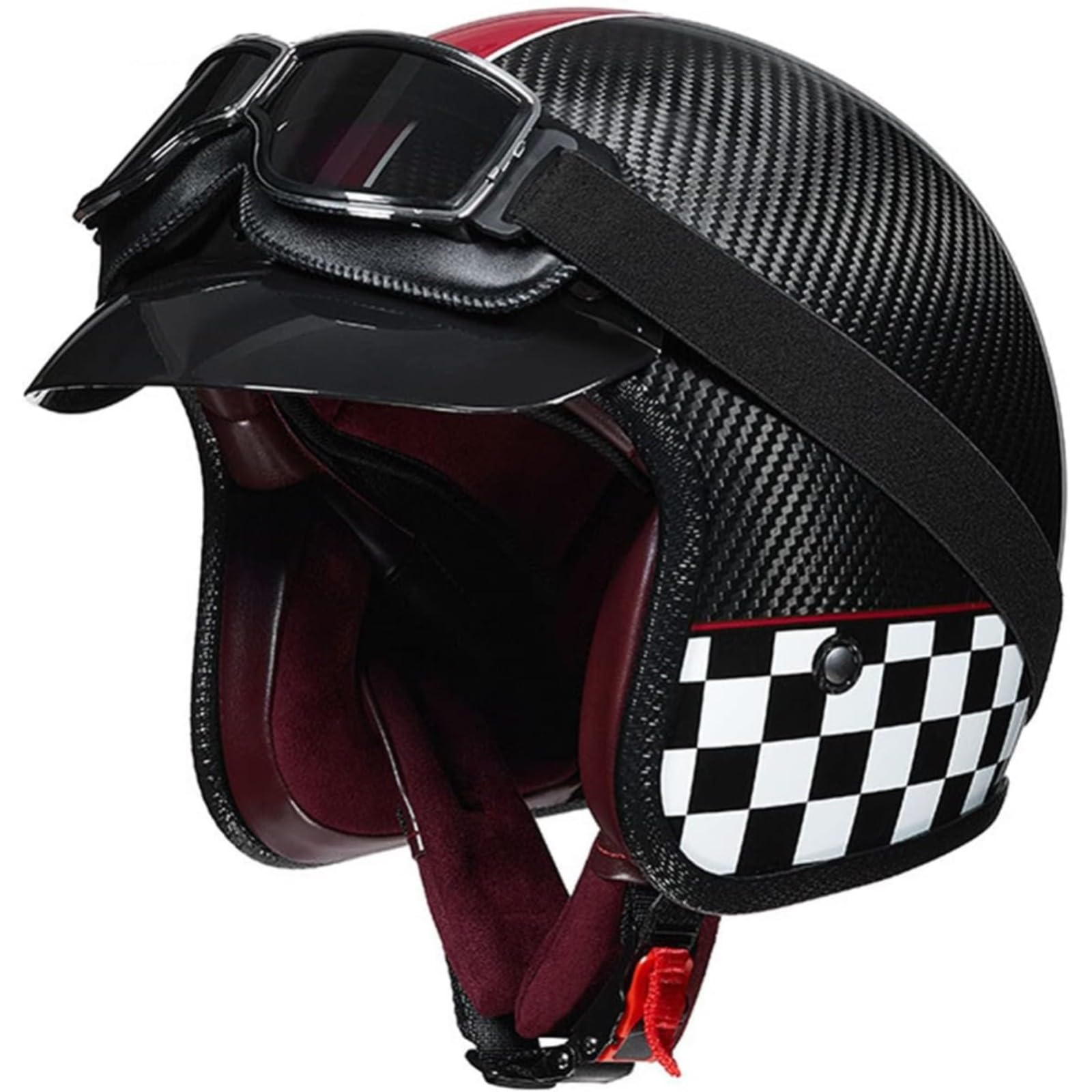 Motorradhelm Mit Kohlefaserschale, DOT/ECE-Zugelassener Retro-3/4-Jethelm, Vintage-Halbhelm Für Männer Und Frauen, Moped, Straßenrad, Roller B,L=59~60CM von YQWDWD