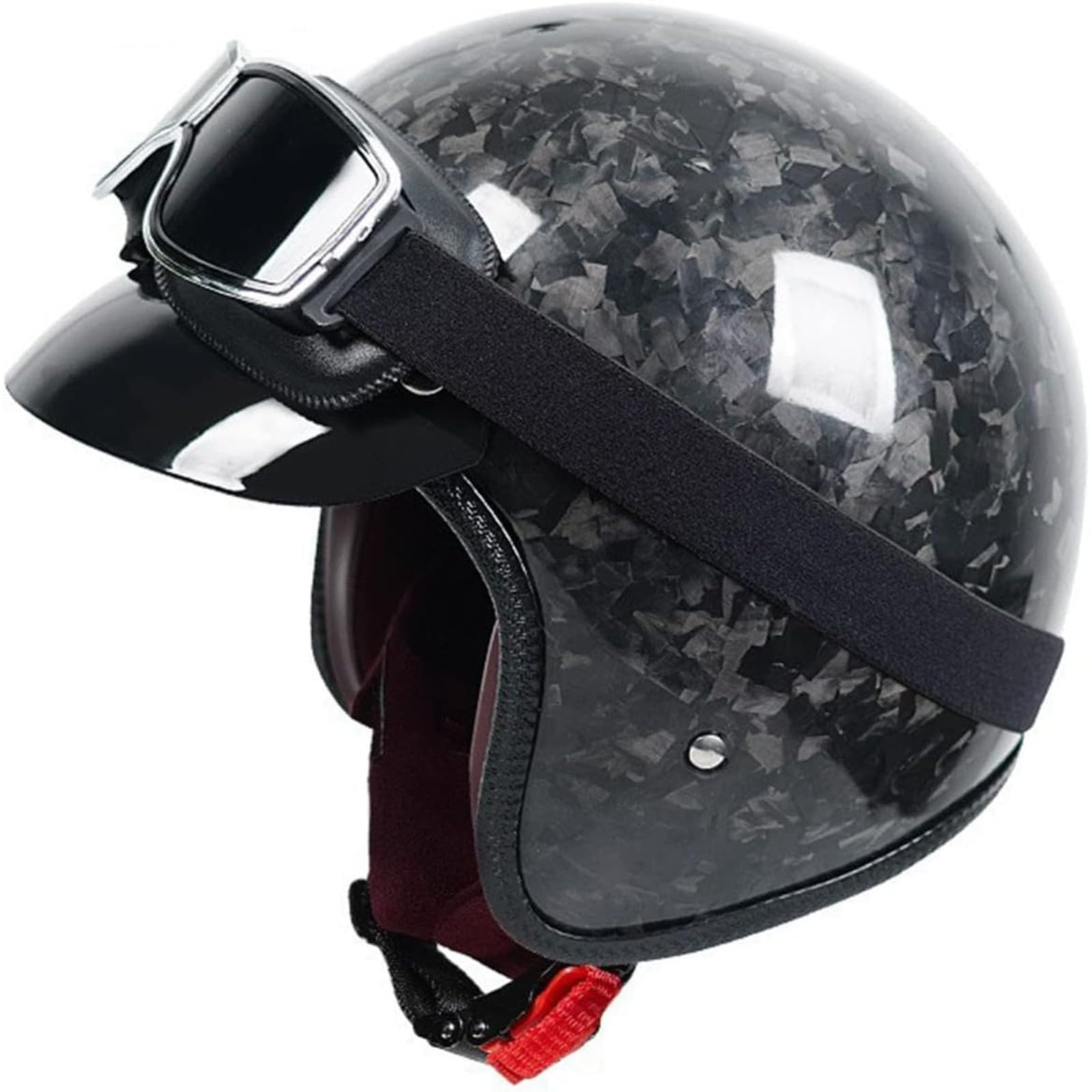 Motorradhelm Mit Kohlefaserschale, DOT/ECE-Zugelassener Retro-3/4-Jethelm, Vintage-Halbhelm Für Männer Und Frauen, Moped, Straßenrad, Roller C,L=59~60CM von YQWDWD