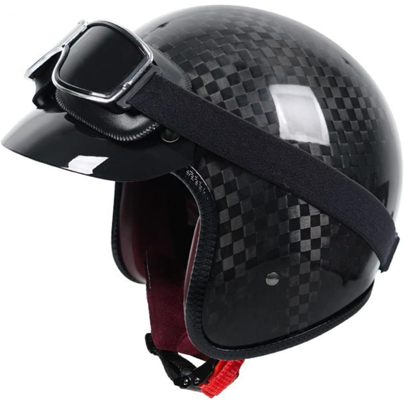 Motorradhelm Mit Kohlefaserschale, DOT/ECE-Zugelassener Retro-3/4-Jethelm, Vintage-Halbhelm Für Männer Und Frauen, Moped, Straßenrad, Roller D,L=59~60CM von YQWDWD