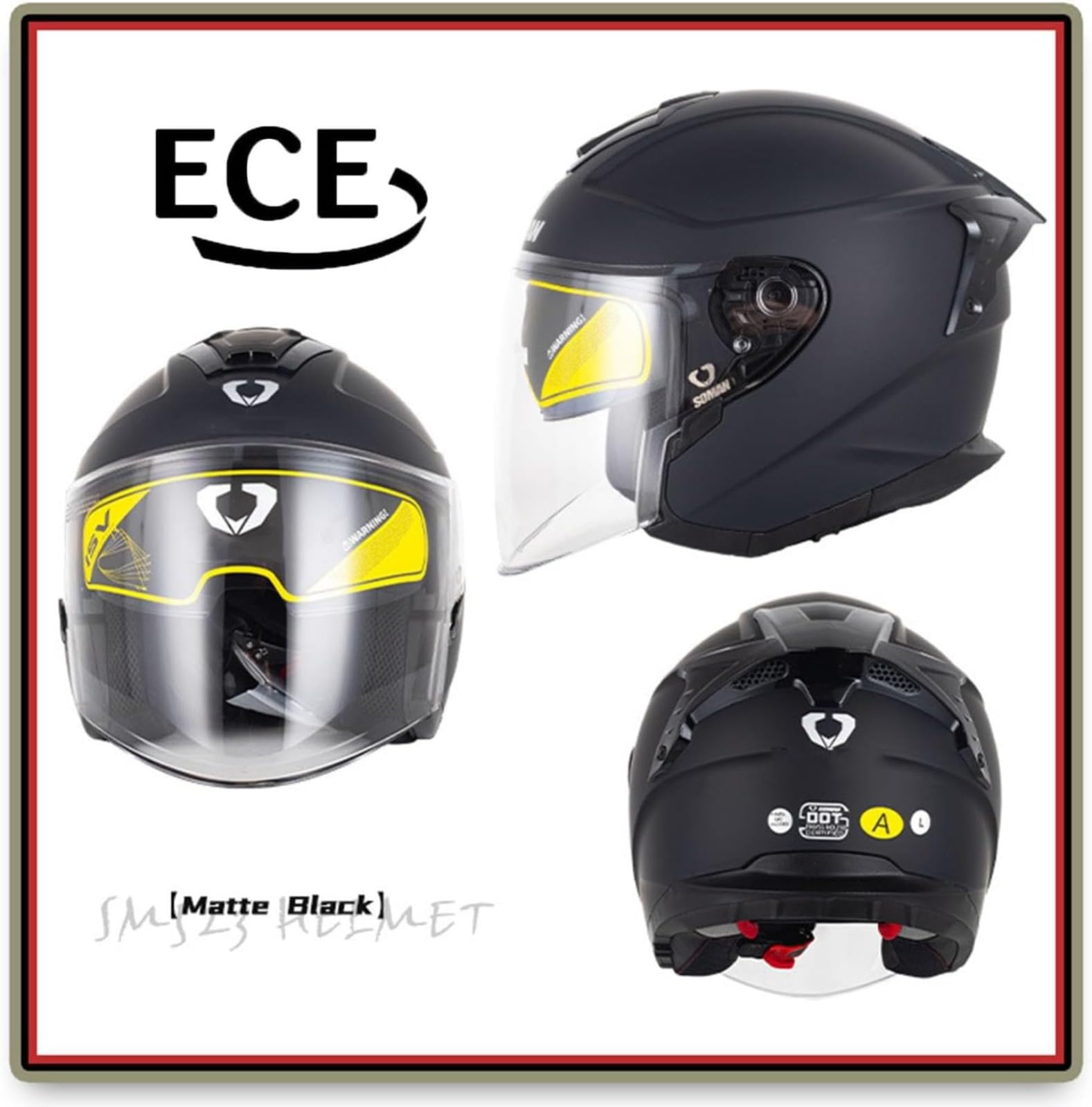 Offener Motorradhelm, DOT/ECE-Zertifizierter Vintage 3/4 Jet-Motorradhelm Doppelvisier Abnehmbares Und Waschbares Futter Sonnenschutzhelm Moped-Roller A,S=55~56CM von YQWDWD