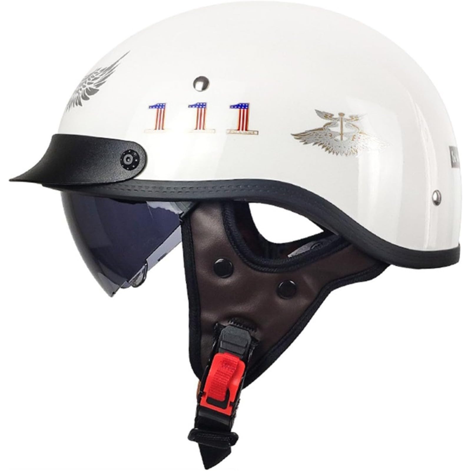 Retro-Motorrad-Halbhelme, ECE-Zertifizierter Motorradhelm Für Männer Und Frauen, Jet-Helm Mit Visier, Halbschalenhelm, Cruiser-Chopper, Moped-Scooter-Helm C,L=59~60CM von YQWDWD