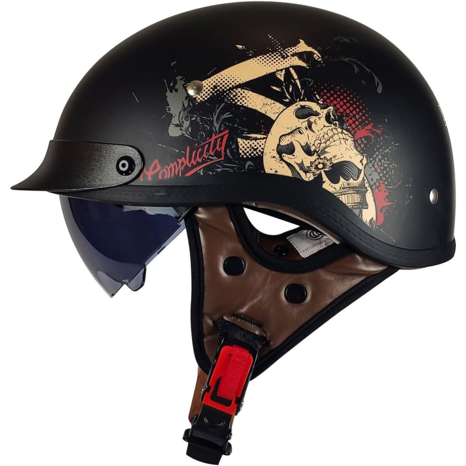 Retro-Motorrad-Halbhelme, ECE-Zertifizierter Motorradhelm Für Männer Und Frauen, Jet-Helm Mit Visier, Halbschalenhelm, Cruiser-Chopper, Moped-Scooter-Helm E,M=57~58CM von YQWDWD