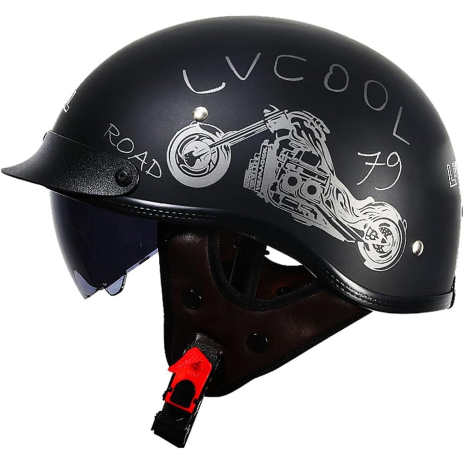 Retro-Motorrad-Halbhelme, ECE-Zertifizierter Motorradhelm Für Männer Und Frauen, Jet-Helm Mit Visier, Halbschalenhelm, Cruiser-Chopper, Moped-Scooter-Helm H,XL=61~62CM von YQWDWD