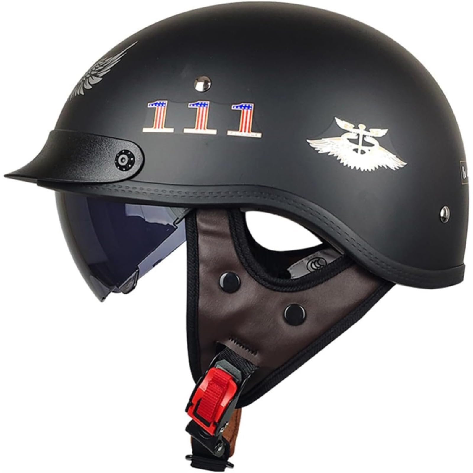 Retro-Motorrad-Halbhelme, ECE-Zertifizierter Motorradhelm Für Männer Und Frauen, Jet-Helm Mit Visier, Halbschalenhelm, Cruiser-Chopper, Moped-Scooter-Helm K,XXL=63~64CM von YQWDWD