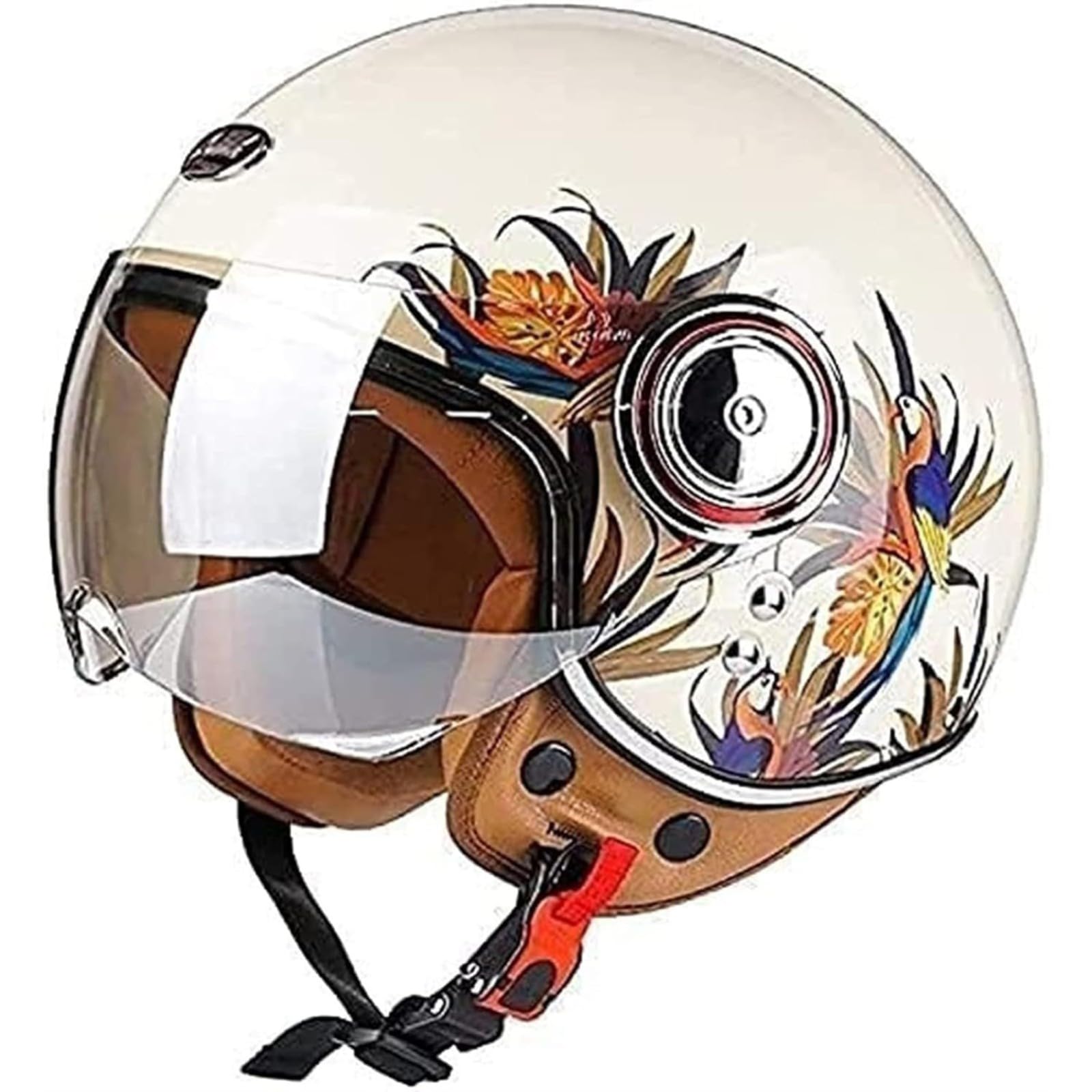 Sommer-Vintage-Motorrad-Jethelm, ECE-Geprüfter Vintage-Scooter-Helm, Retro-Halbhelm Für Damen Und Herren Mit Sonnenblende, Vespa-Jet-Helm Für Cruiser-Motorräder A,XL=59~60CM von YQWDWD