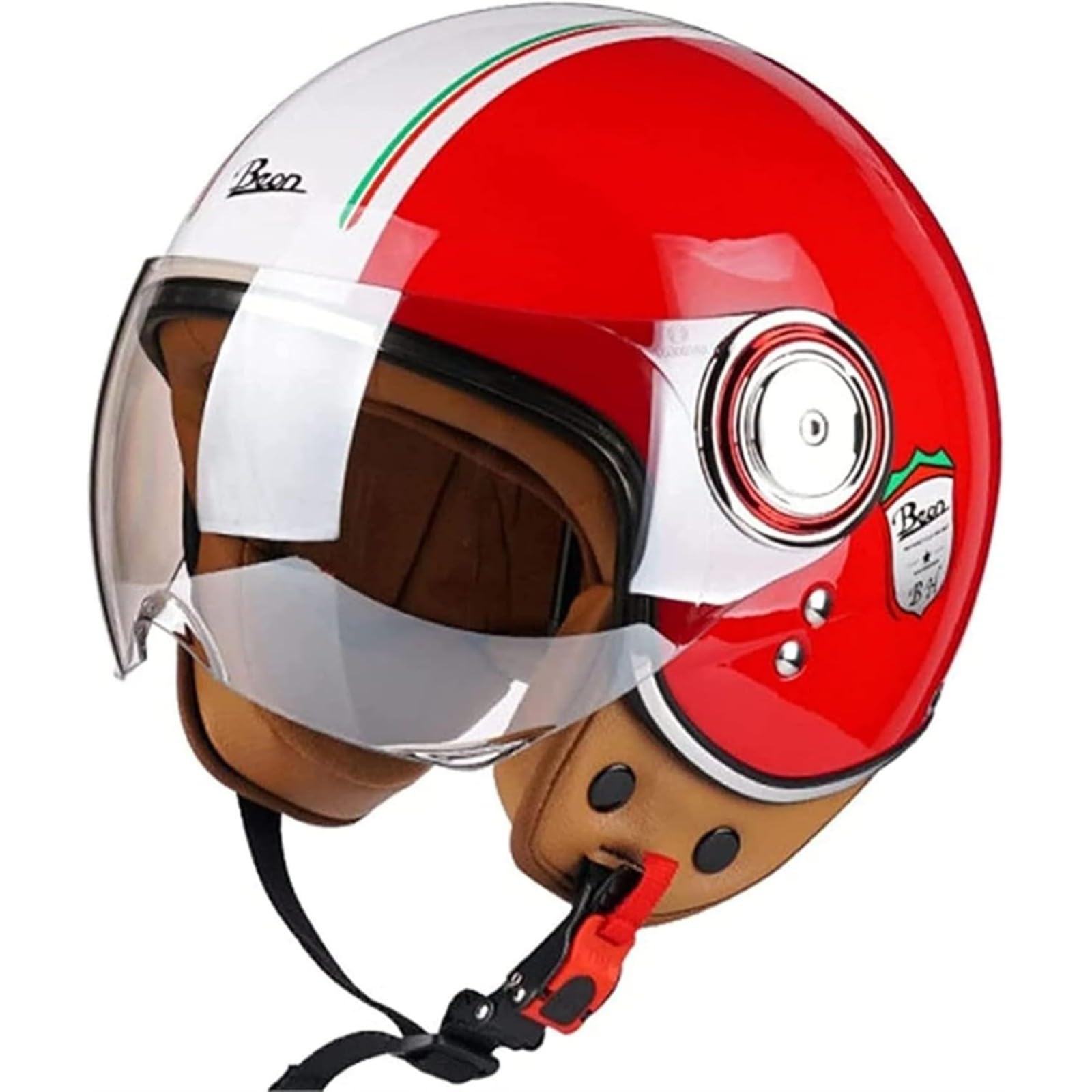 Sommer-Vintage-Motorrad-Jethelm, ECE-Geprüfter Vintage-Scooter-Helm, Retro-Halbhelm Für Damen Und Herren Mit Sonnenblende, Vespa-Jet-Helm Für Cruiser-Motorräder C,L=57~58CM von YQWDWD