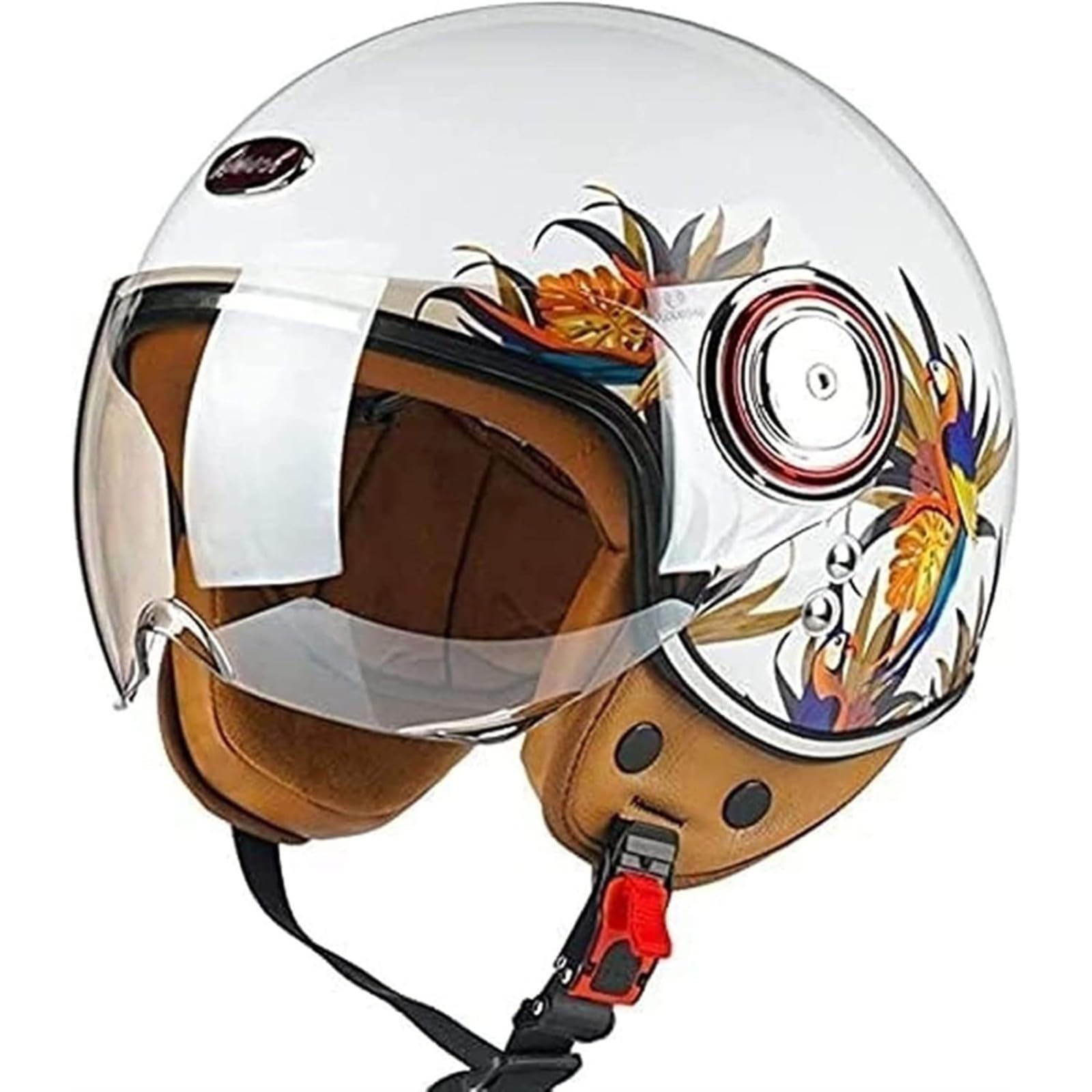 Sommer-Vintage-Motorrad-Jethelm, ECE-Geprüfter Vintage-Scooter-Helm, Retro-Halbhelm Für Damen Und Herren Mit Sonnenblende, Vespa-Jet-Helm Für Cruiser-Motorräder H,XL=59~60CM von YQWDWD