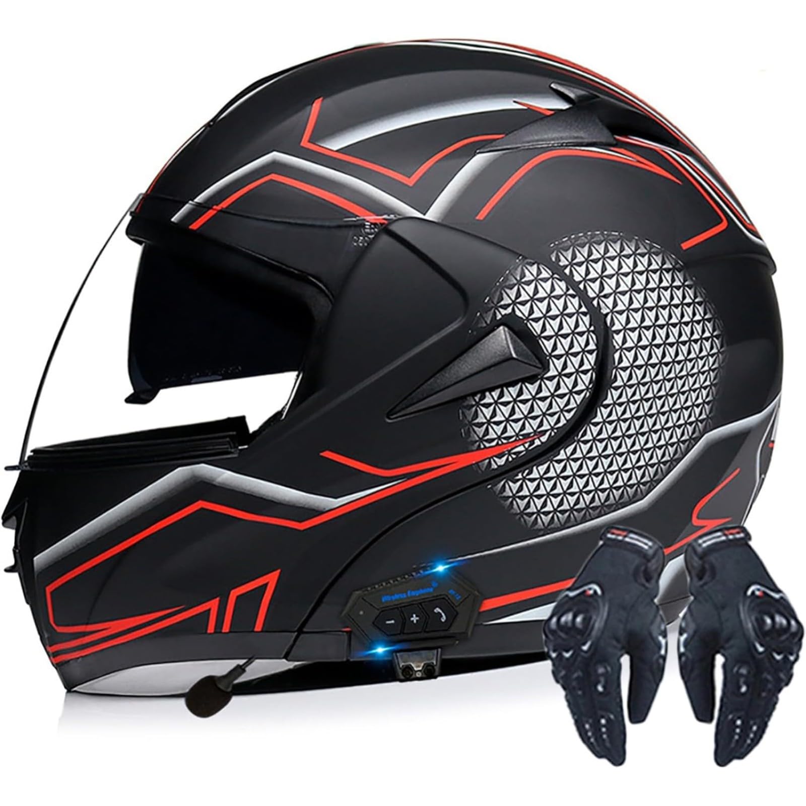 YQWDWD Bluetooth-Modularer Motorradhelm, ECE-Geprüfter Klapphelm Für Männer Und Frauen Mit Doppelvisier, Ganzjahreshelm Für Rollerhelme, Integralhelm A,L=59~60CM von YQWDWD