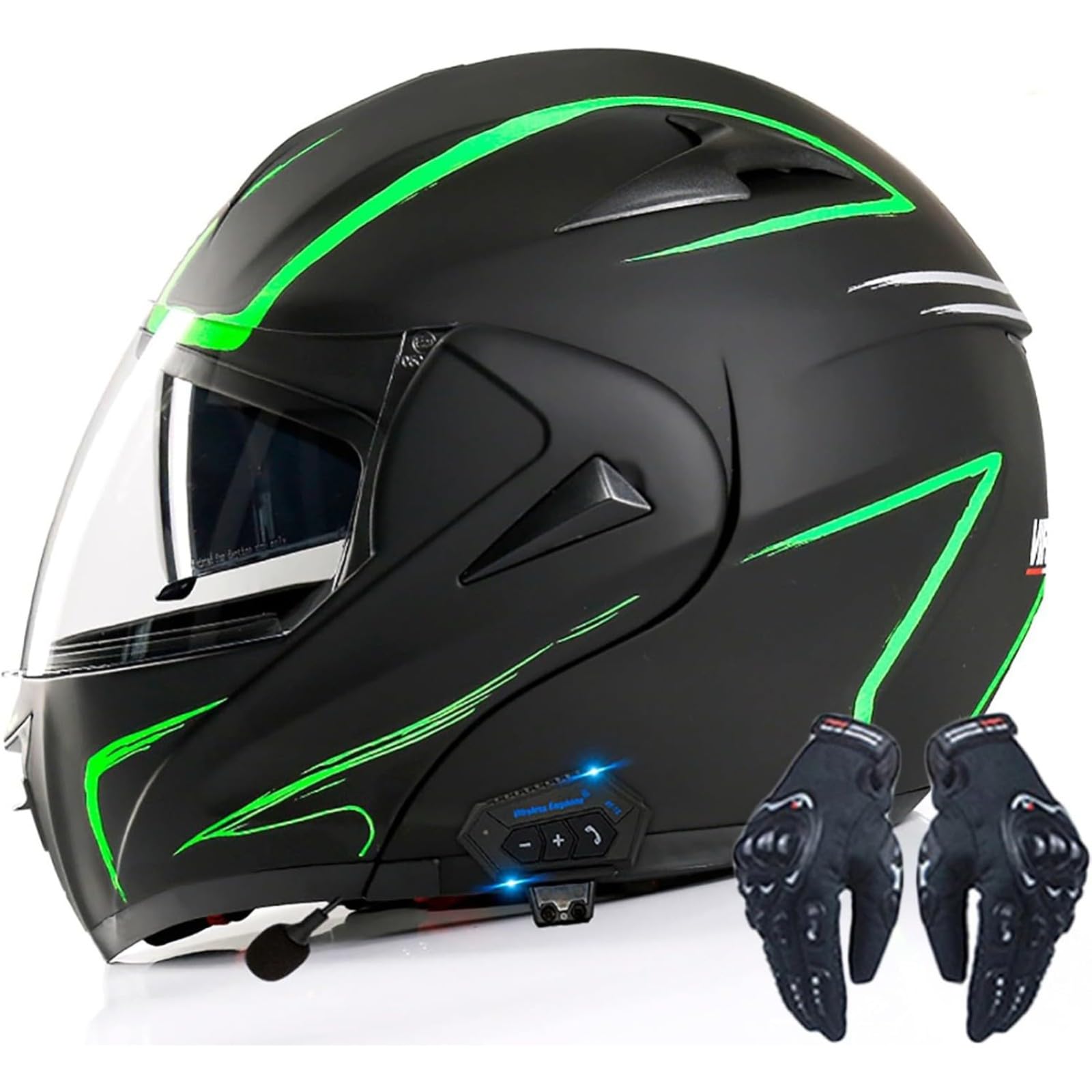 YQWDWD Bluetooth-Modularer Motorradhelm, ECE-Geprüfter Klapphelm Für Männer Und Frauen Mit Doppelvisier, Ganzjahreshelm Für Rollerhelme, Integralhelm E,M=57~58CM von YQWDWD