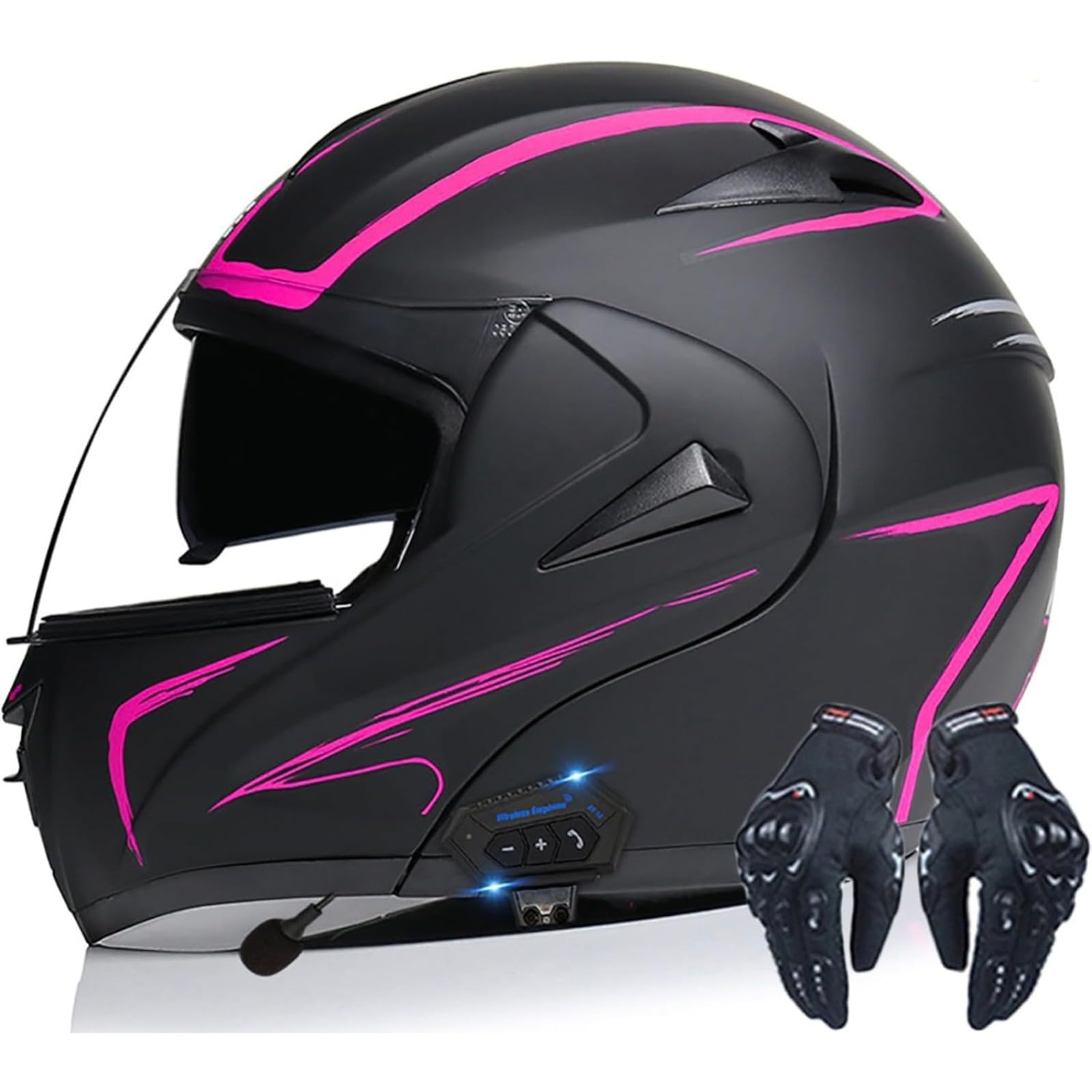 YQWDWD Bluetooth-Modularer Motorradhelm, ECE-Geprüfter Klapphelm Für Männer Und Frauen Mit Doppelvisier, Ganzjahreshelm Für Rollerhelme, Integralhelm J,L=59~60CM von YQWDWD