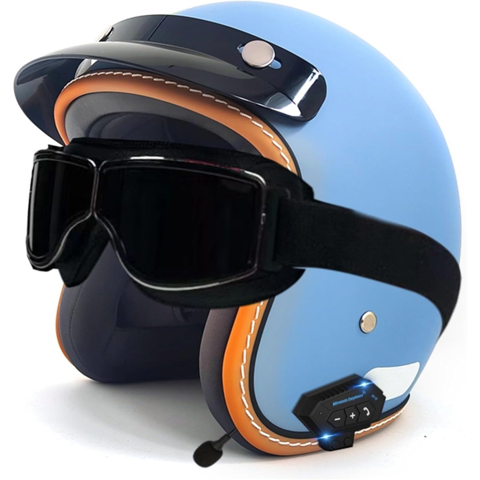 YQWDWD Bluetooth-Motorradhelm, DOT/ECE-Zertifizierter Offener Retro-3/4-Motorrad-Halbhelm Für Erwachsene, Männer Und Frauen, Roller, Moped C5,L=59~60CM von YQWDWD