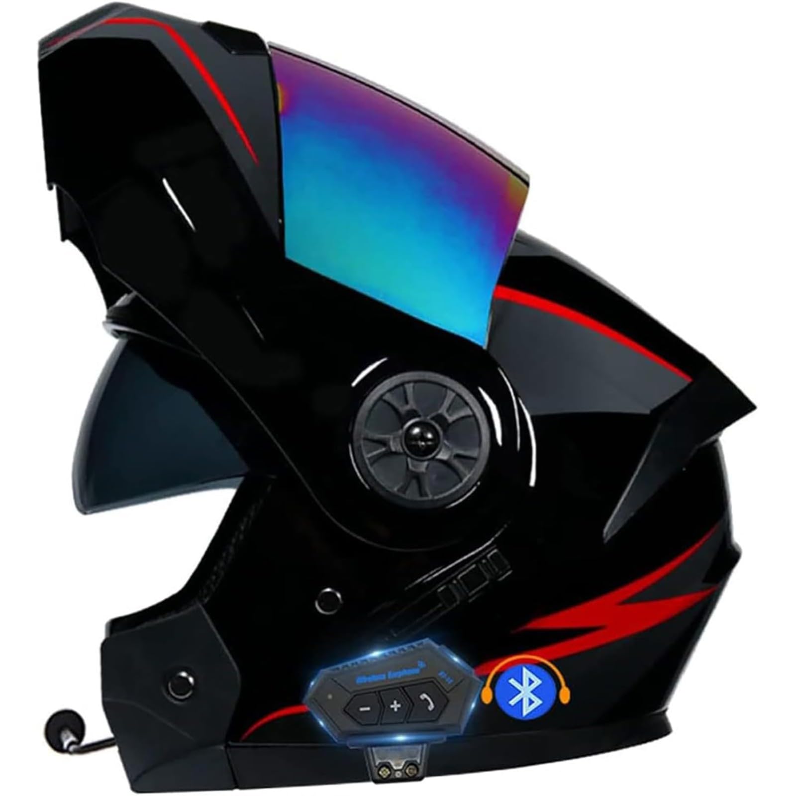 YQWDWD Bluetooth-Motorradhelme, Integralhelm, ECE-Geprüfter Hochklappbarer Motorradhelm Mit Integriertem Doppelvisier, Mopedhelm Für Erwachsene, Männer Und Frauen A1,M=57~58CM von YQWDWD