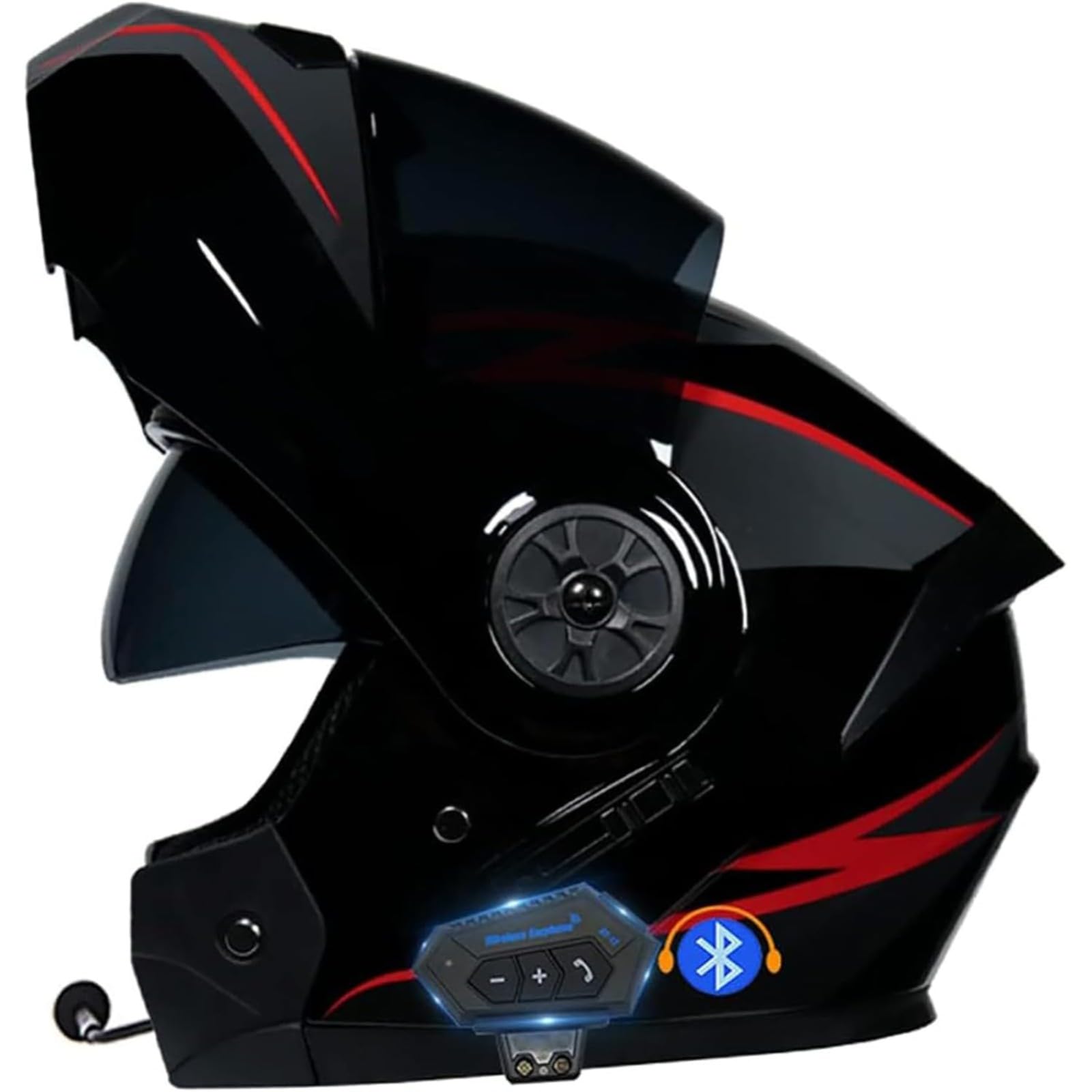 YQWDWD Bluetooth-Motorradhelme, Integralhelm, ECE-Geprüfter Hochklappbarer Motorradhelm Mit Integriertem Doppelvisier, Mopedhelm Für Erwachsene, Männer Und Frauen A3,M=57~58CM von YQWDWD