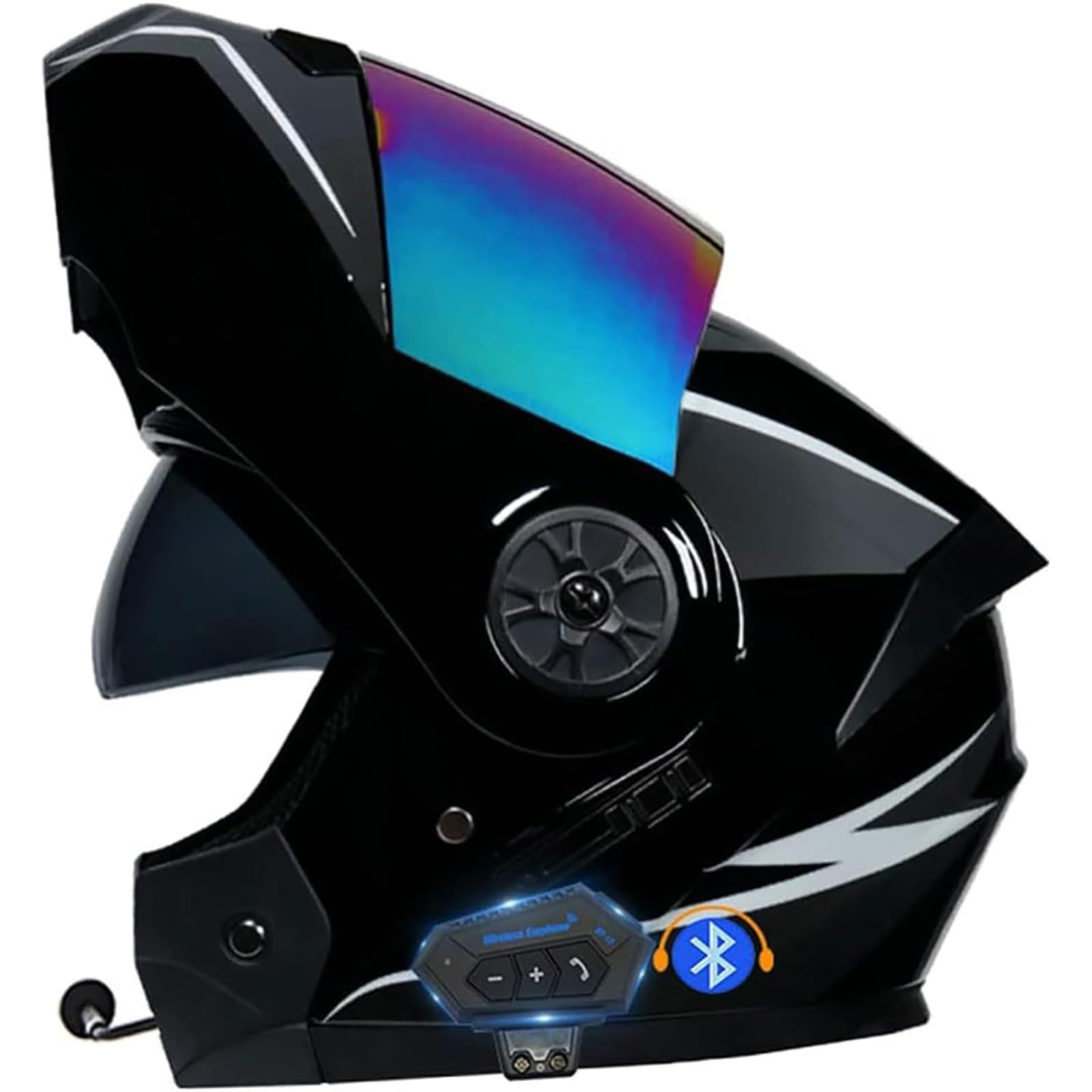 YQWDWD Bluetooth-Motorradhelme, Integralhelm, ECE-Geprüfter Hochklappbarer Motorradhelm Mit Integriertem Doppelvisier, Mopedhelm Für Erwachsene, Männer Und Frauen B3,M=57~58CM von YQWDWD