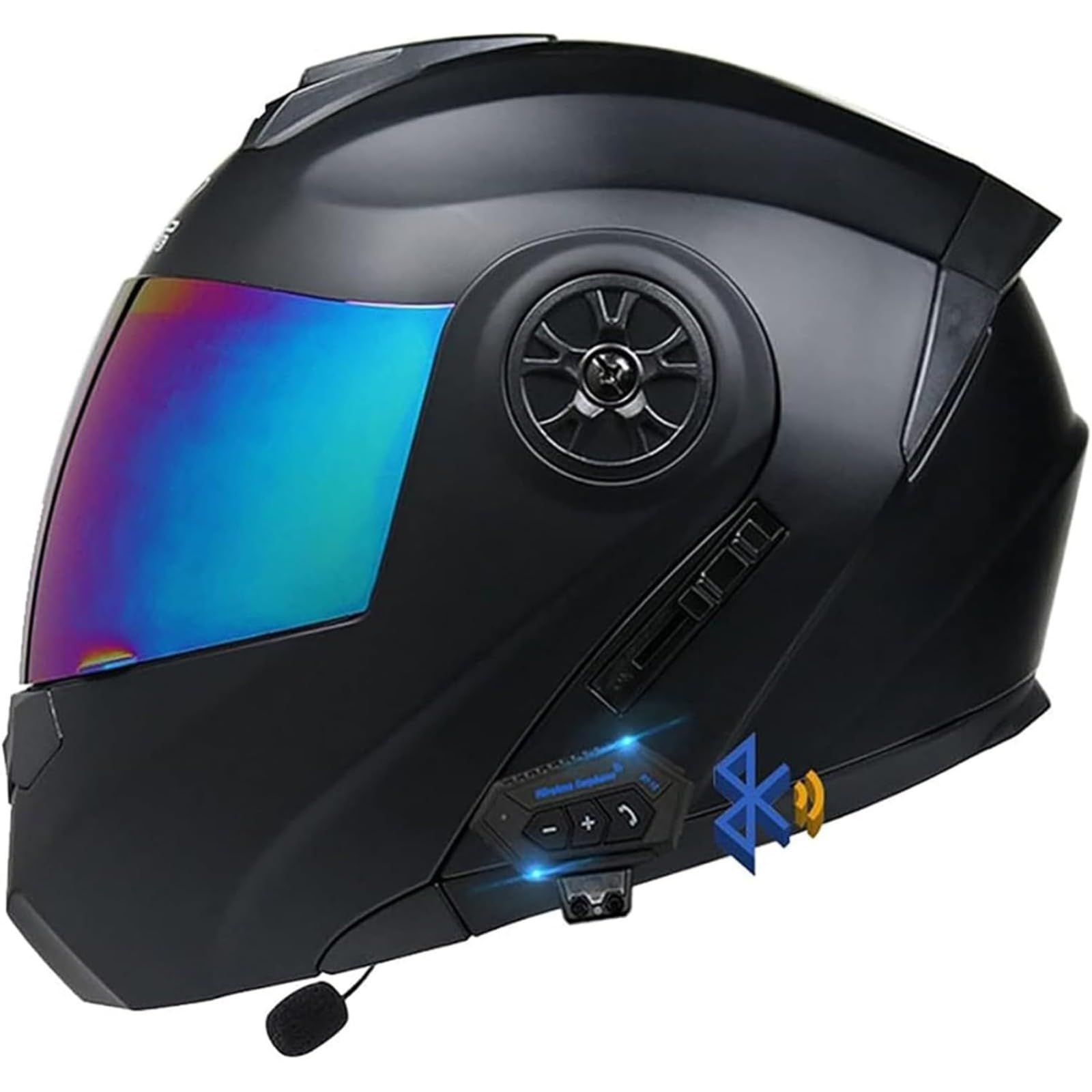 YQWDWD Bluetooth-Motorradhelme, Integralhelm, ECE-Geprüfter Hochklappbarer Motorradhelm Mit Integriertem Doppelvisier, Mopedhelm Für Erwachsene, Männer Und Frauen C3,S=55~56CM von YQWDWD