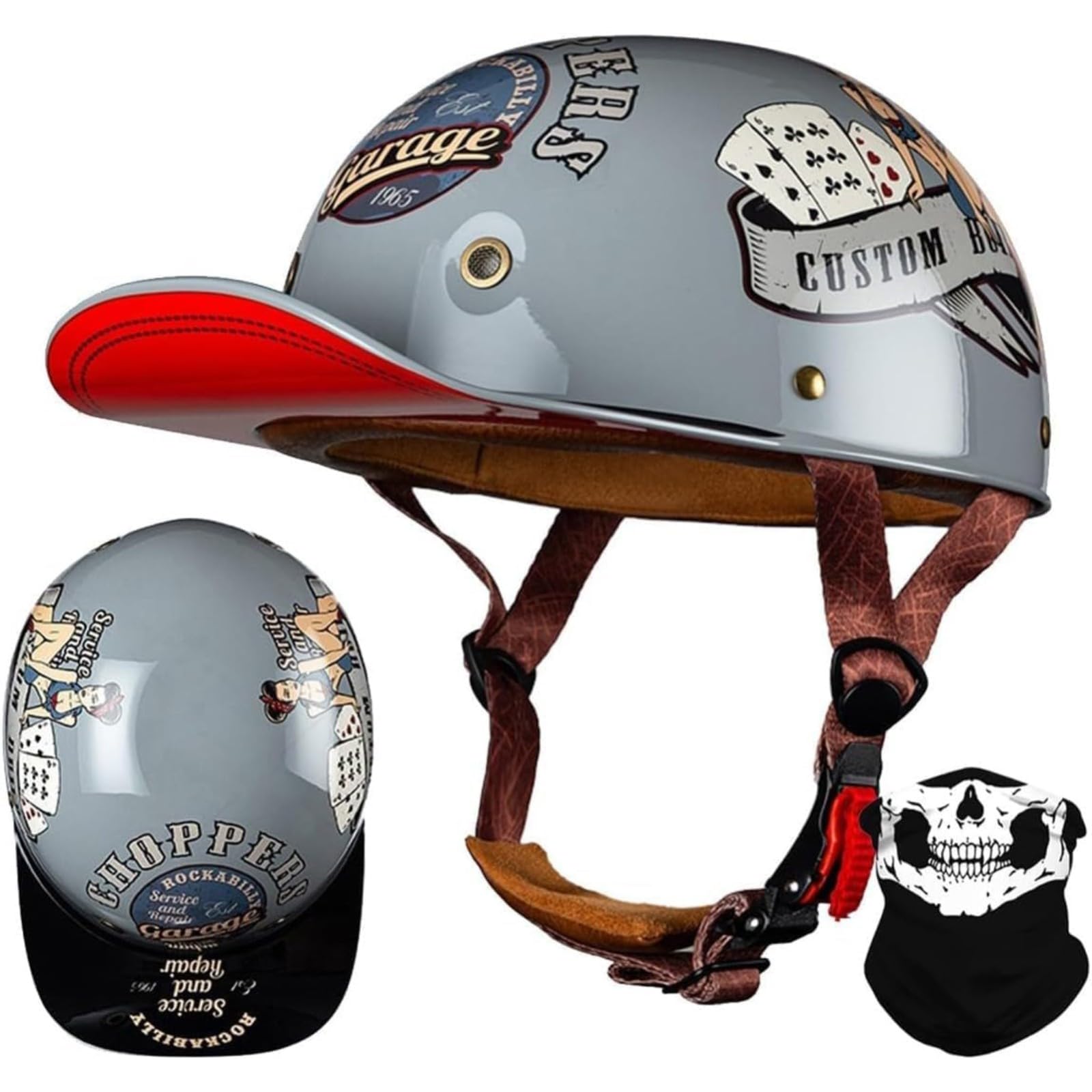 YQWDWD Halbschalenhelm Vintage Motorradhelm, ECE-Zulassung Baseballmütze Cruiser Scooter Helm, Retro Motorrad Halbhelm Mopedhelm B,XXL=63~64CM von YQWDWD