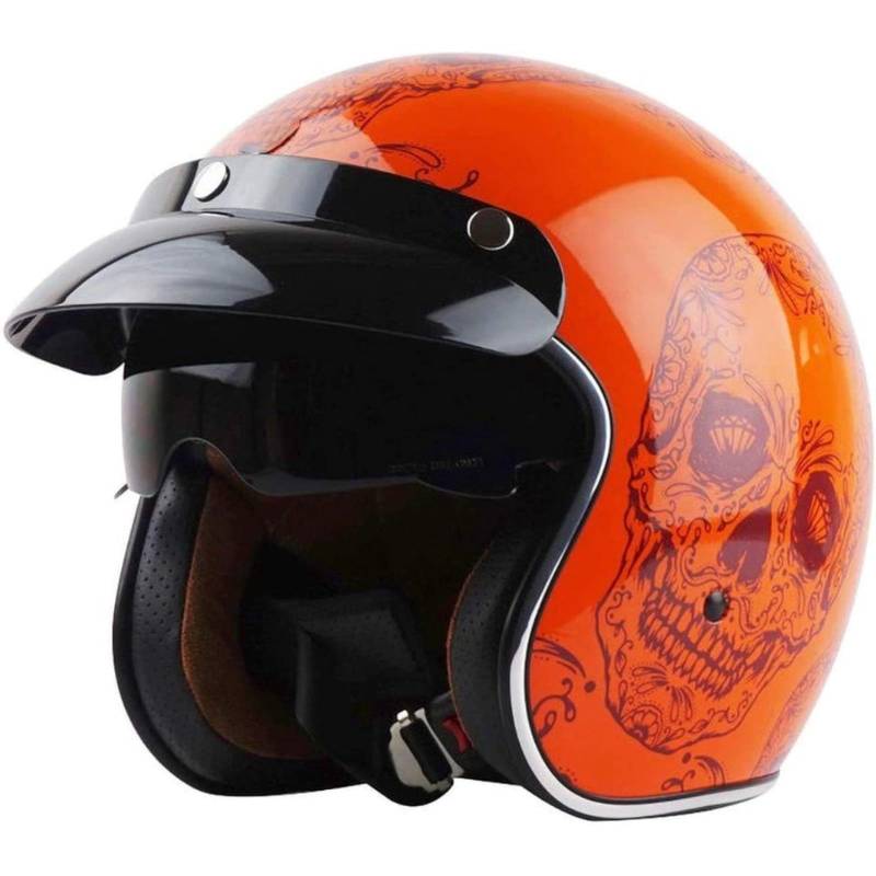 YQWDWD Jethelme Motorradhelm Mit Visier, ECE-Zertifizierter 3/4-Jethelm Für Herren Und Damen, Retro-Motorrad-Halbhelm, Roller-/Chopper-Helm G,M=57~58CM von YQWDWD