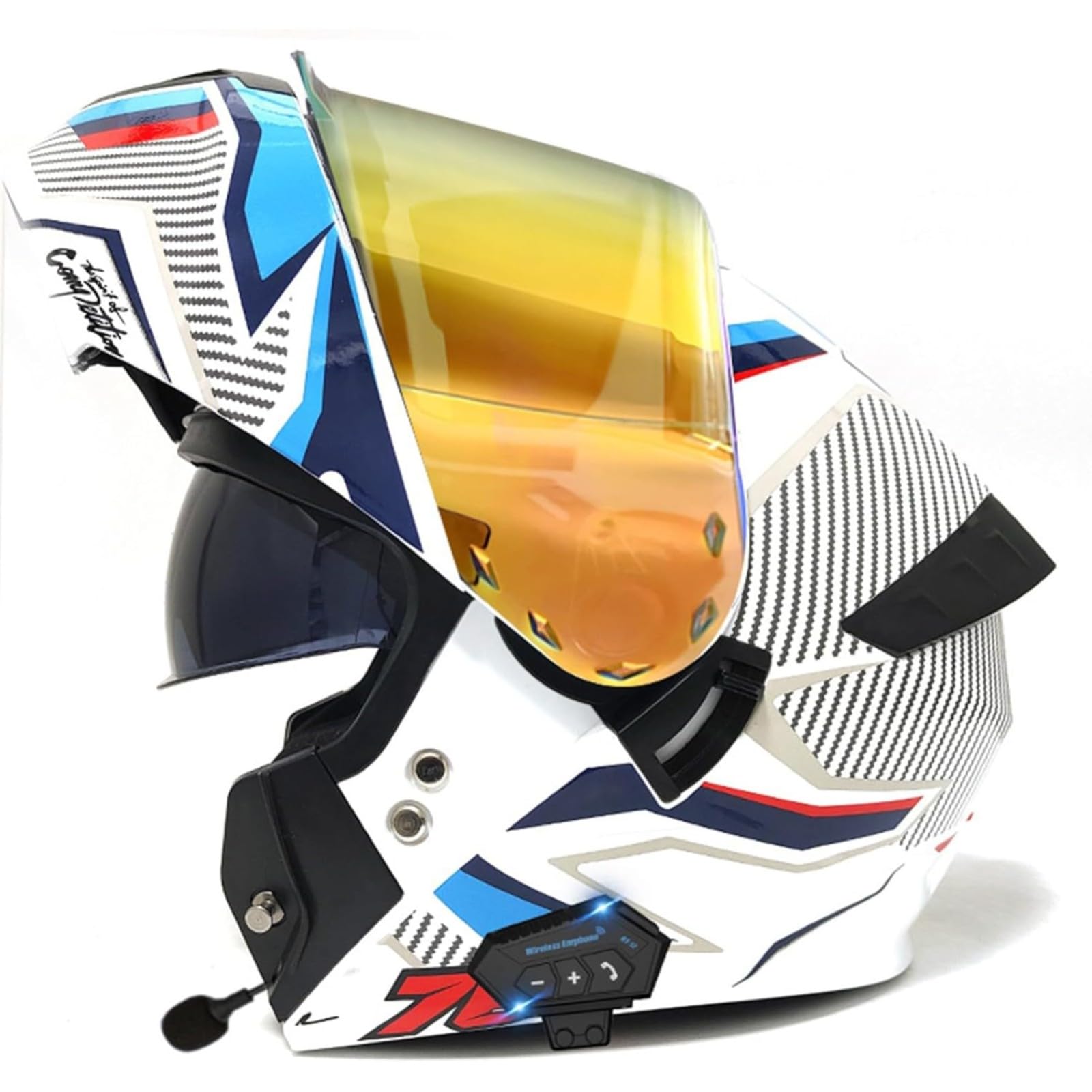 YQWDWD Klapphelm Mit Bluetooth, ECE-Geprüfter Modularer Motorradhelm Mit Doppelvisier, Motorrad-Integralhelm, Mopedhelm Für Erwachsene, Männer Und Frauen A,L=59~60CM von YQWDWD