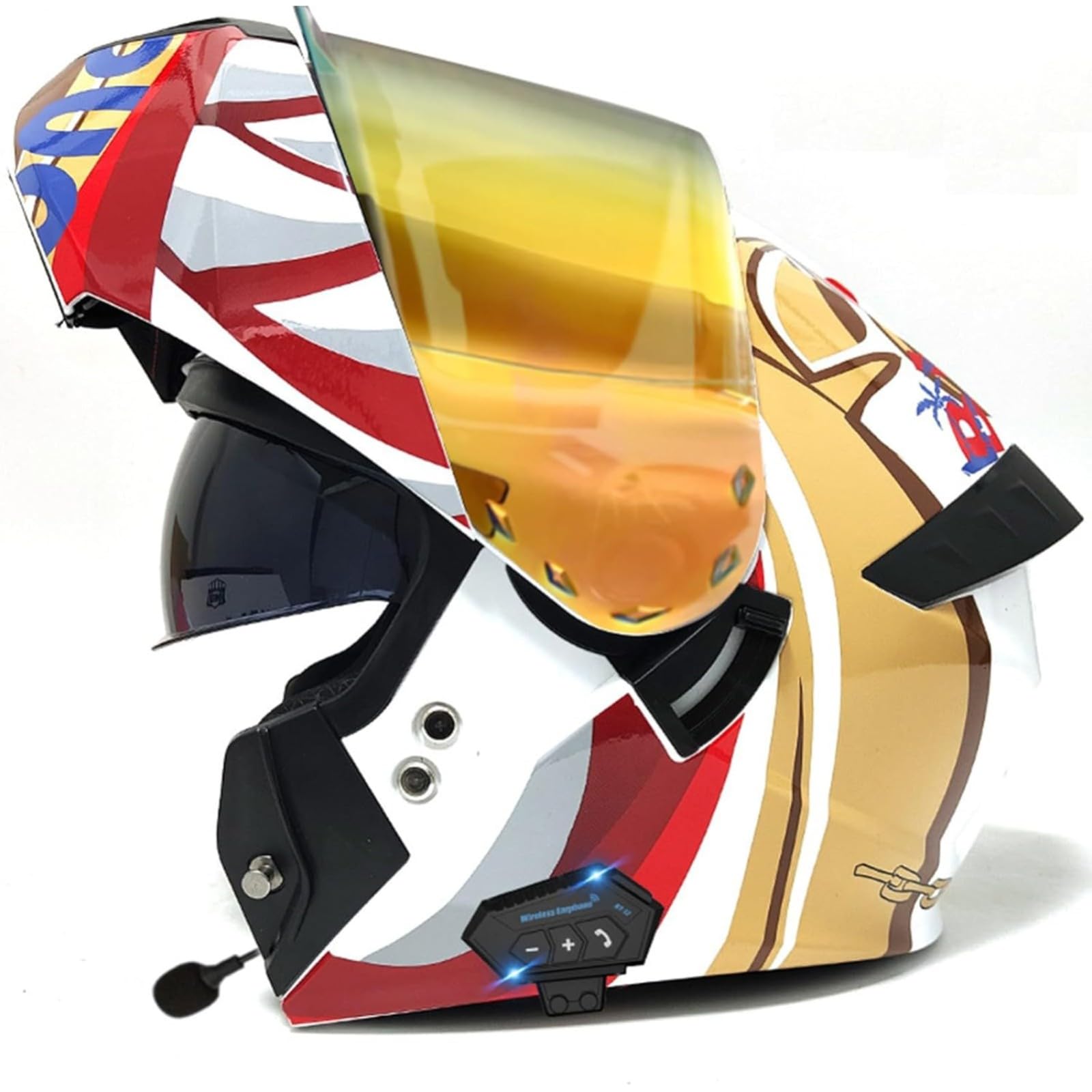 YQWDWD Klapphelm Mit Bluetooth, ECE-Geprüfter Modularer Motorradhelm Mit Doppelvisier, Motorrad-Integralhelm, Mopedhelm Für Erwachsene, Männer Und Frauen F,2XL=63~64CM von YQWDWD