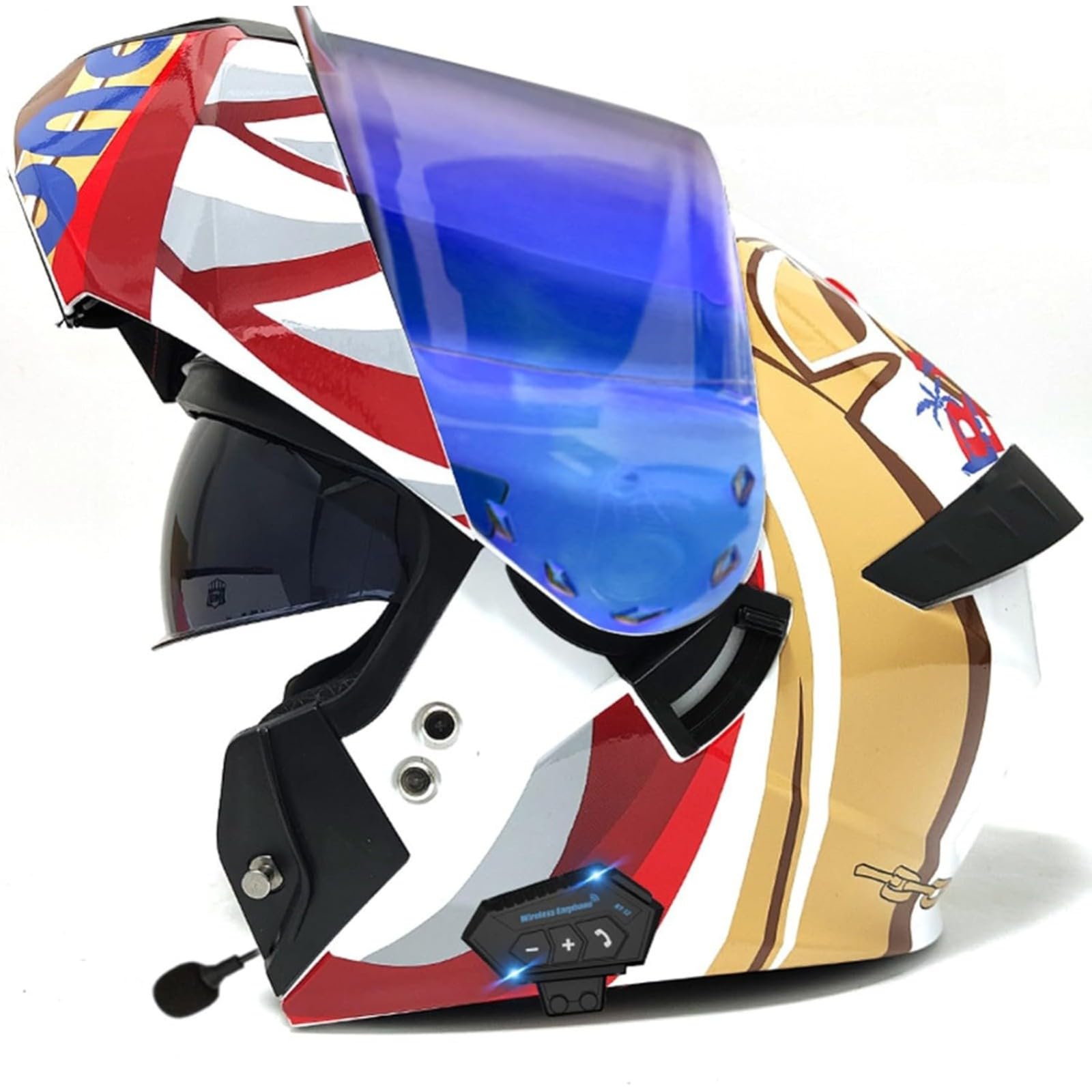 YQWDWD Klapphelm Mit Bluetooth, ECE-Geprüfter Modularer Motorradhelm Mit Doppelvisier, Motorrad-Integralhelm, Mopedhelm Für Erwachsene, Männer Und Frauen H,L=59~60CM von YQWDWD