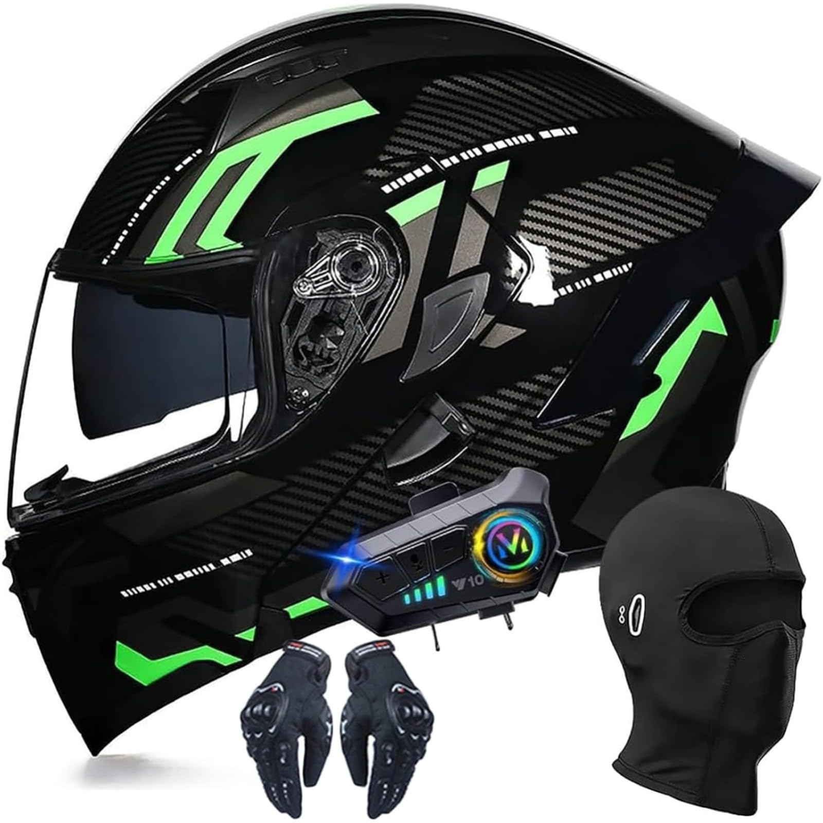 YQWDWD Modulare Helme Mit Doppelvisier Und Bluetooth, ECE-Geprüfte Hochklappbare Motorradhelme, Motorrad-Integralhelm Für Erwachsene, Männer Und Frauen, Für Alle Jahreszeiten D,XL=58~59CM von YQWDWD