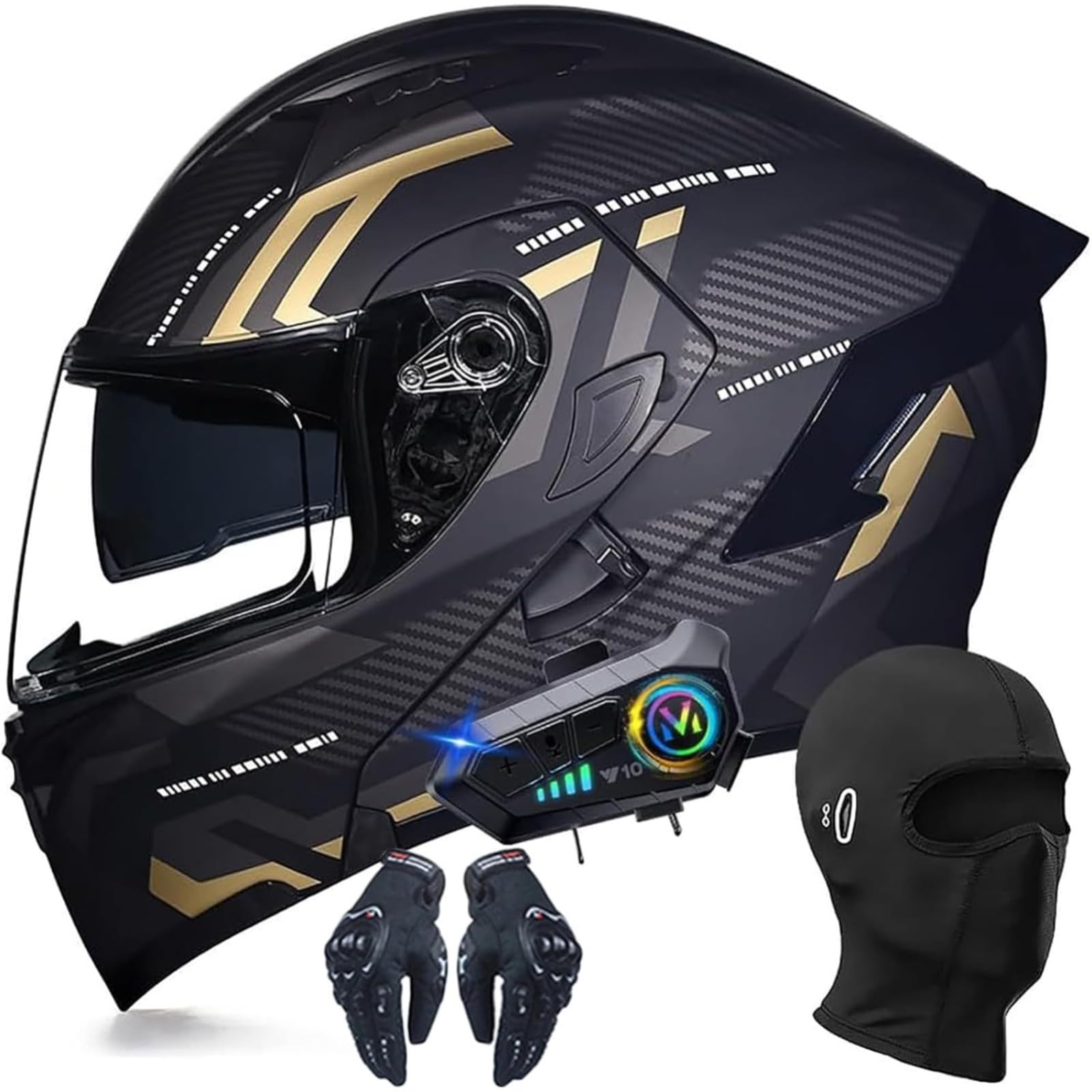 YQWDWD Modulare Helme Mit Doppelvisier Und Bluetooth, ECE-Geprüfte Hochklappbare Motorradhelme, Motorrad-Integralhelm Für Erwachsene, Männer Und Frauen, Für Alle Jahreszeiten E,M=54~55CM von YQWDWD