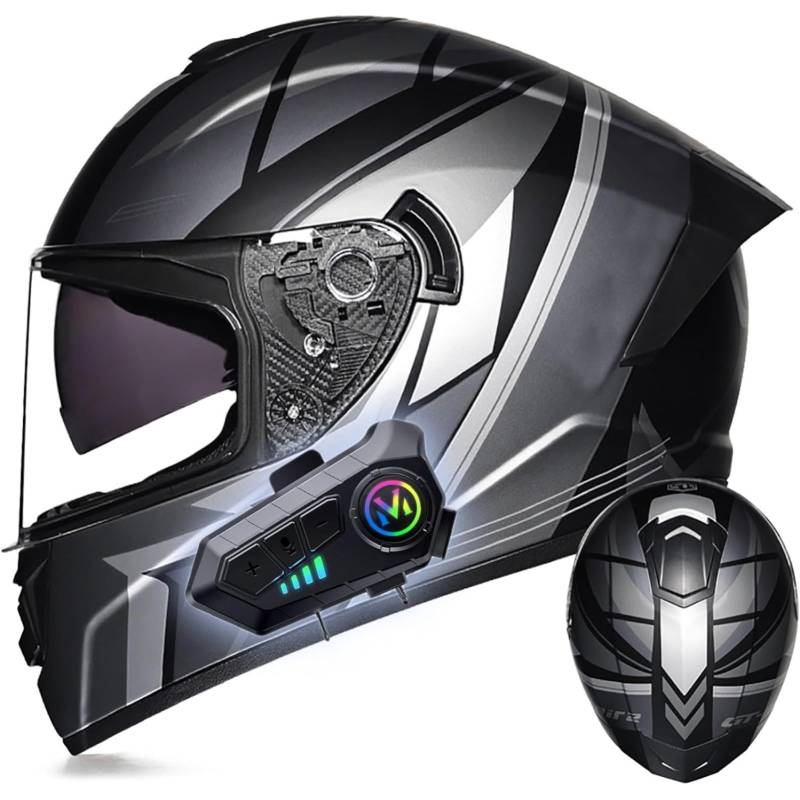 YQWDWD Modularer Motorradhelm, Integrierter Klapphelm Für Erwachsene, Männer Und Frauen, DOT/ECE-Geprüft, Mit Doppelter Sonnenblende, Antibeschlag, Eingebautem Lautsprecher Mit Mikrofon B,XL=61~62CM von YQWDWD