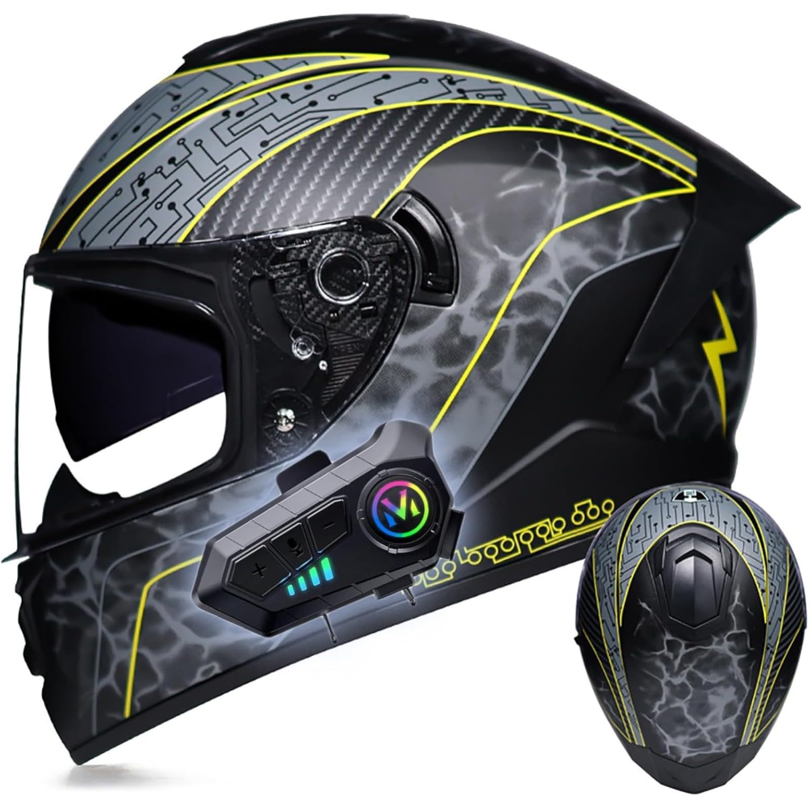 YQWDWD Modularer Motorradhelm, Integrierter Klapphelm Für Erwachsene, Männer Und Frauen, DOT/ECE-Geprüft, Mit Doppelter Sonnenblende, Antibeschlag, Eingebautem Lautsprecher Mit Mikrofon E,L=59~60CM von YQWDWD