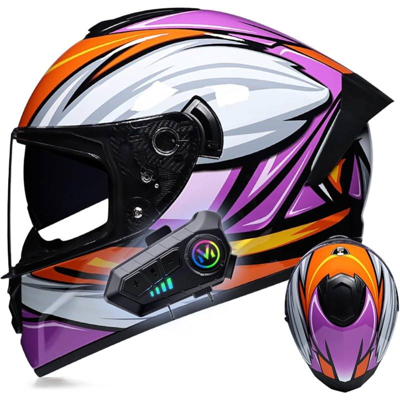 YQWDWD Modularer Motorradhelm, Integrierter Klapphelm Für Erwachsene, Männer Und Frauen, DOT/ECE-Geprüft, Mit Doppelter Sonnenblende, Antibeschlag, Eingebautem Lautsprecher Mit Mikrofon F,S=55~56CM von YQWDWD