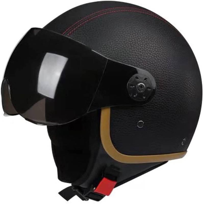 YQWDWD Motorrad-Halbhelm, ECE-Geprüfter Retro-3/4-Motorradhelm Mit Offenem Gesicht Für Männer Und Frauen, Jethelm-Lederhelme Für Cruiser, ATV, Straßenmoped E,L=58~60CM von YQWDWD