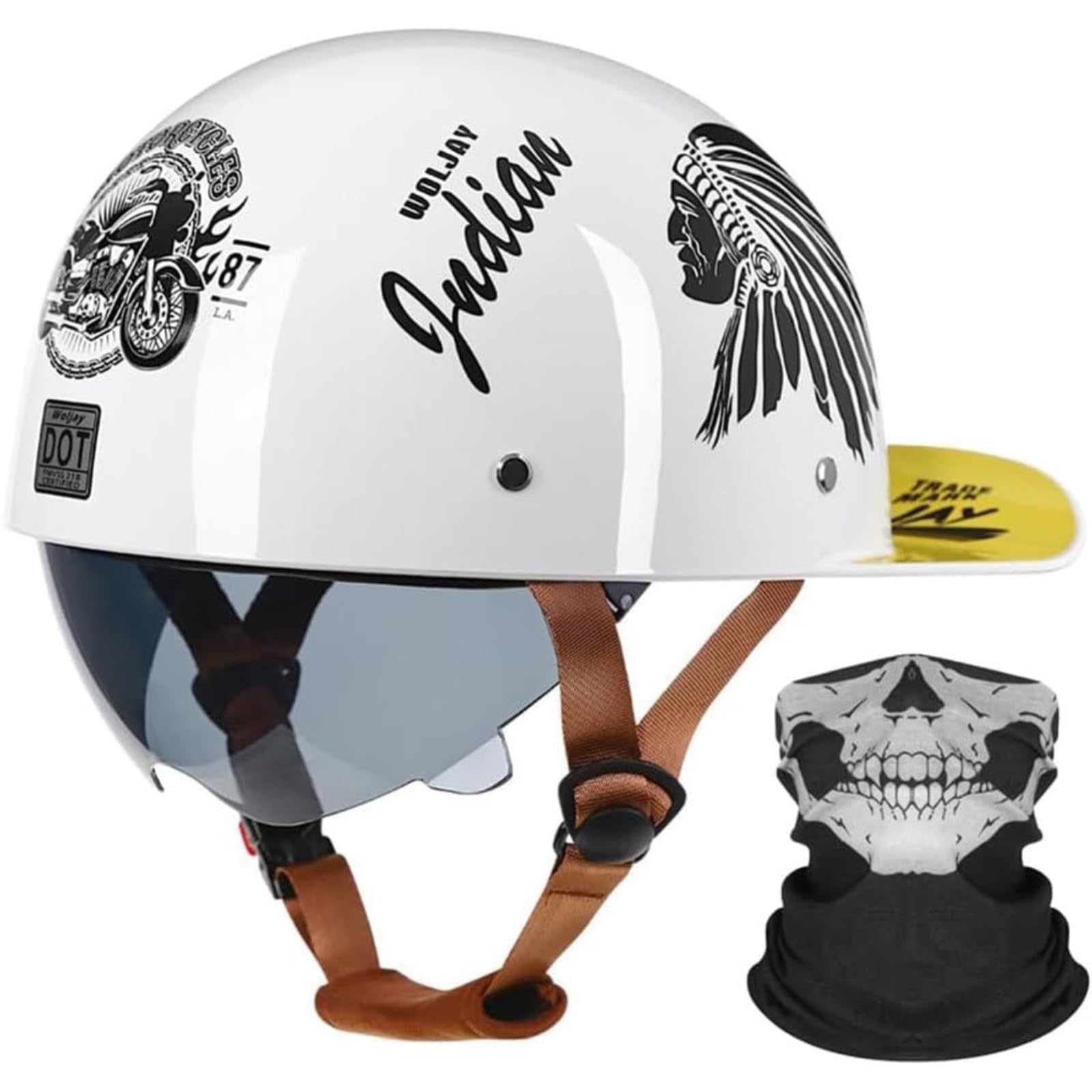 YQWDWD Motorrad-Halbhelm, Halbschalenhelm, DOT/ECE-Zertifizierter Baseball-Cap-Helm, Motorradhelm Mit Schrumpfgläsern, Jethelm Für Moped-Scooter F,L=59~60CM von YQWDWD