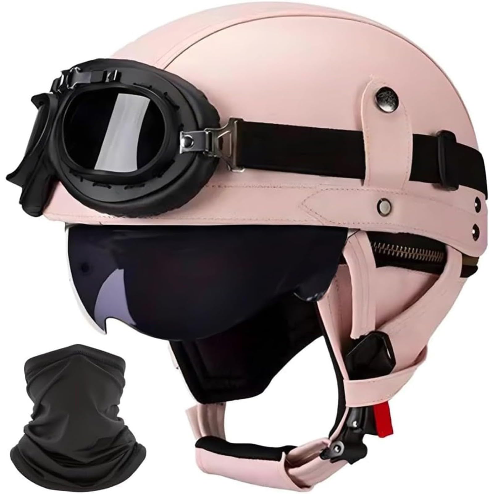 YQWDWD Motorrad-Halbhelm Mit Schutzbrille, ECE-Geprüfter Offener Motorradhelm Für Männer Und Frauen, Deutscher Retro-Scooter-Moped-Motorradhelm A,M=57~58CM von YQWDWD