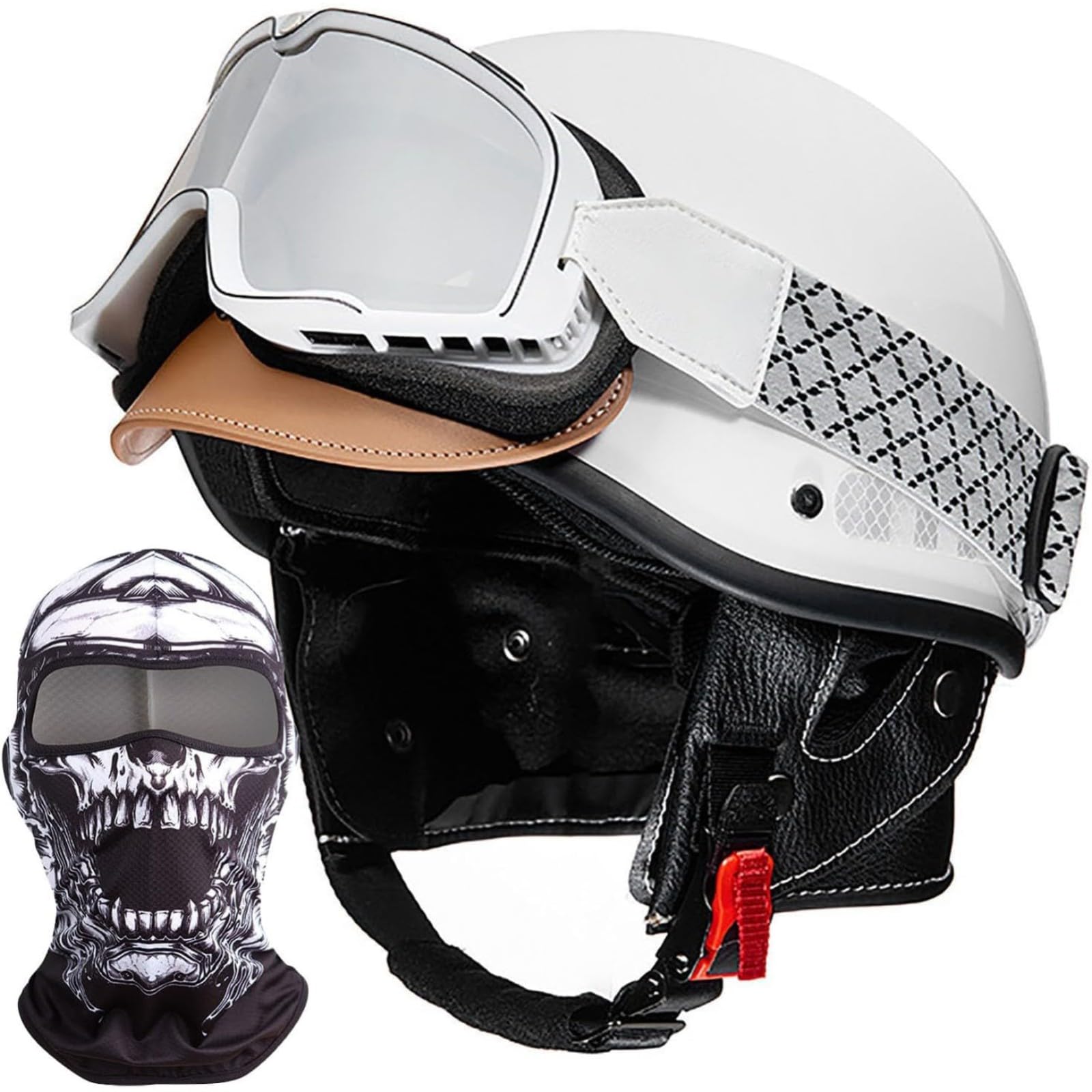 YQWDWD Motorrad-Jethelm, ECE-Geprüfter Open-Face-Scooter-Helm, Motocross-Helme Mit Schutzbrille, Integrierte Motorradhelme Für Männer, Erwachsene Und Frauen H von YQWDWD