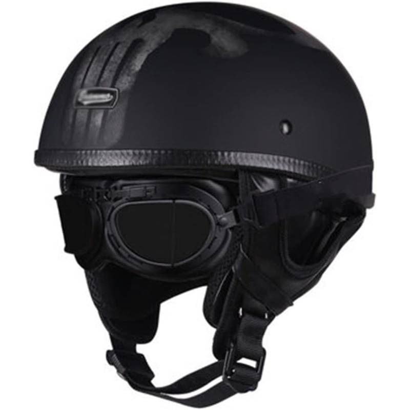 YQWDWD Motorrad-Jethelme, ECE-Geprüfte Motorrad-Halbhelme, Motorrad-Offener Helm, Retro-Motorradhelm Mit Schutzbrille, Helme Für Roller-Moped E,M=57~58CM von YQWDWD