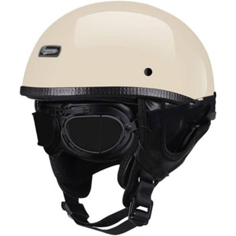 YQWDWD Motorrad-Jethelme, ECE-Geprüfte Motorrad-Halbhelme, Motorrad-Offener Helm, Retro-Motorradhelm Mit Schutzbrille, Helme Für Roller-Moped F,S=55~56CM von YQWDWD